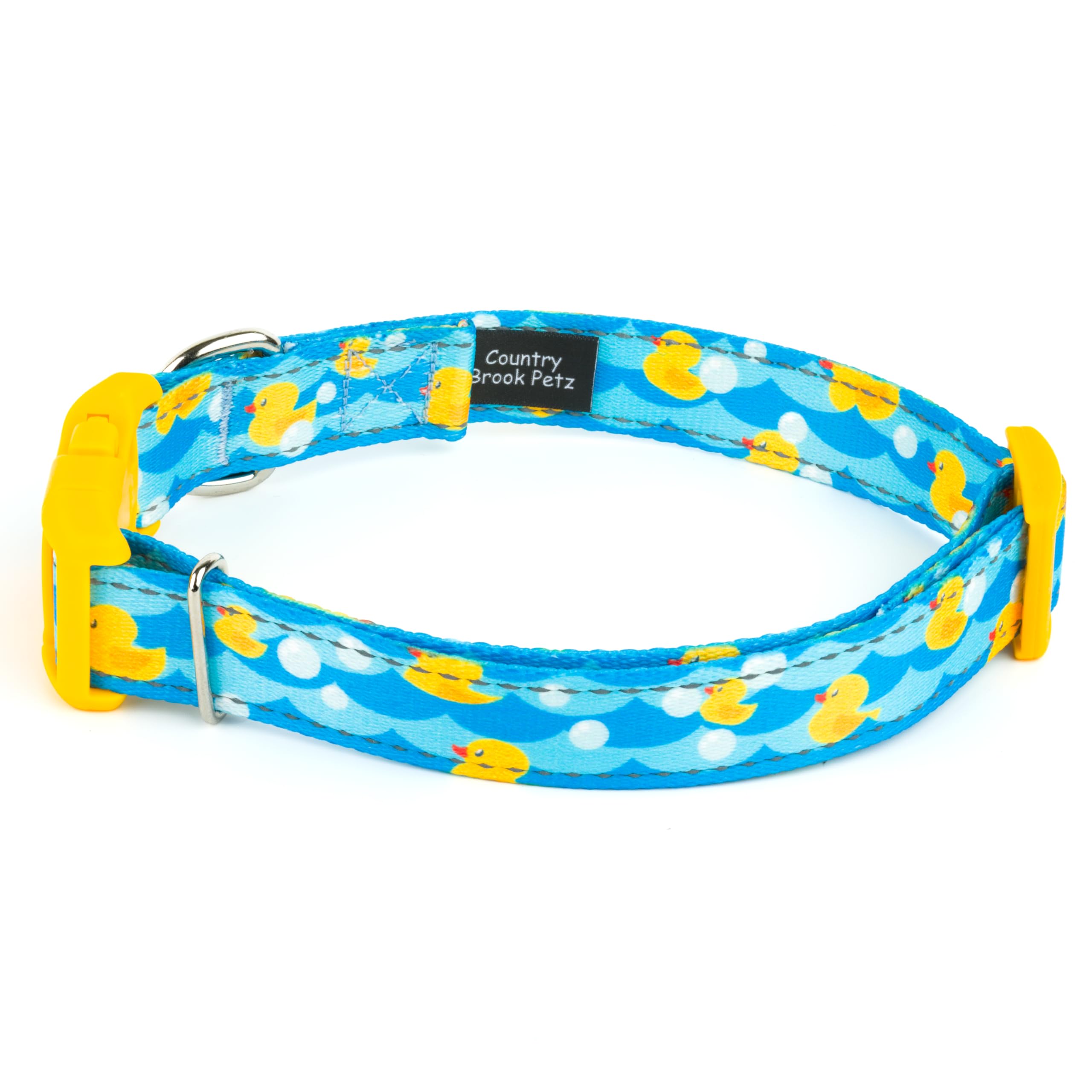 Country Brook Petz - Deluxe Just Ducky Reflective Dog Collar - Critter Corner Collection Featuring Night Safe Designs (1 Inch, E
