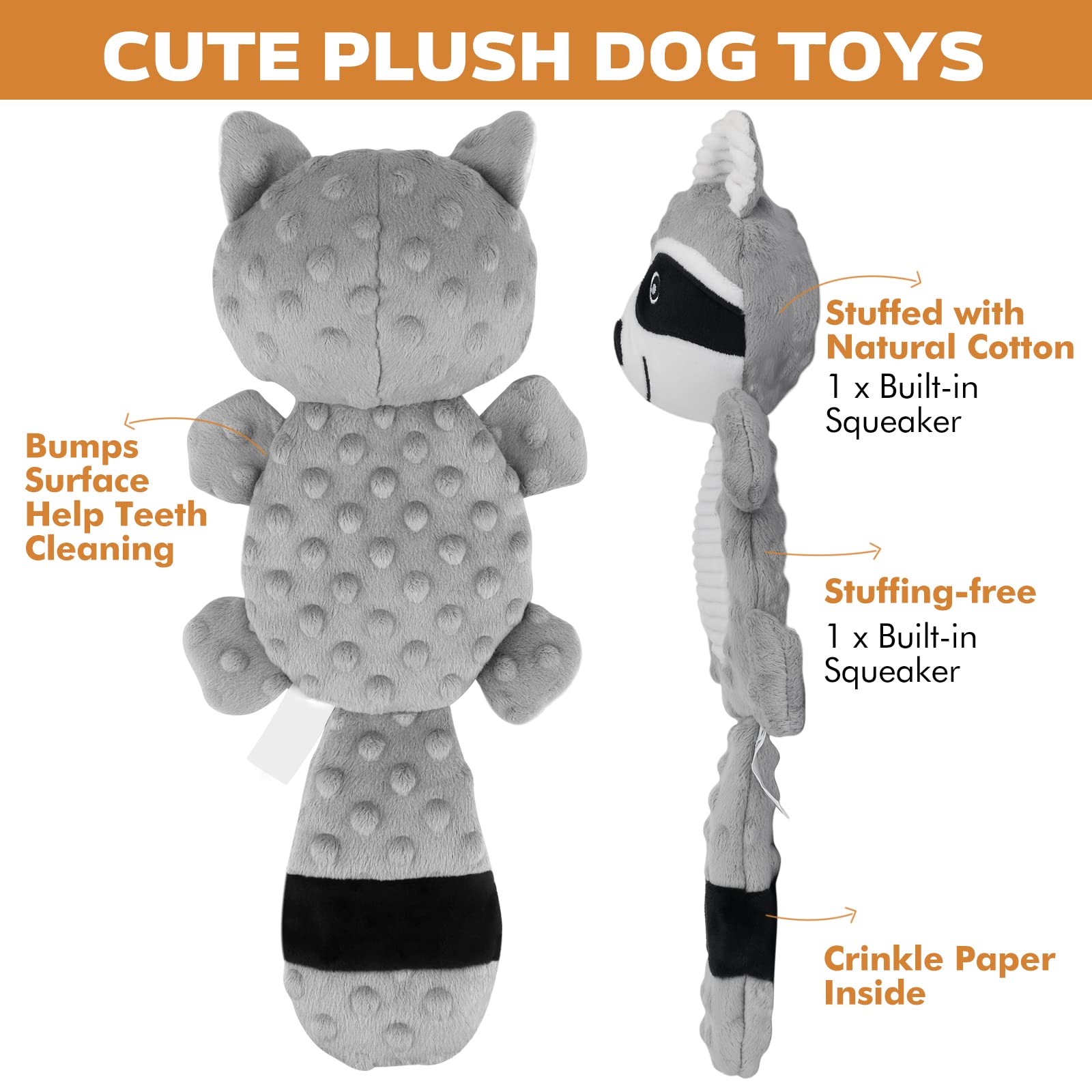 petizer Plush Squeaky Dog Toys, Stuffed and Crinkle Dog Chew Toys, Interactive Toys for Puppies, Small, Medium and Large Dogs, C