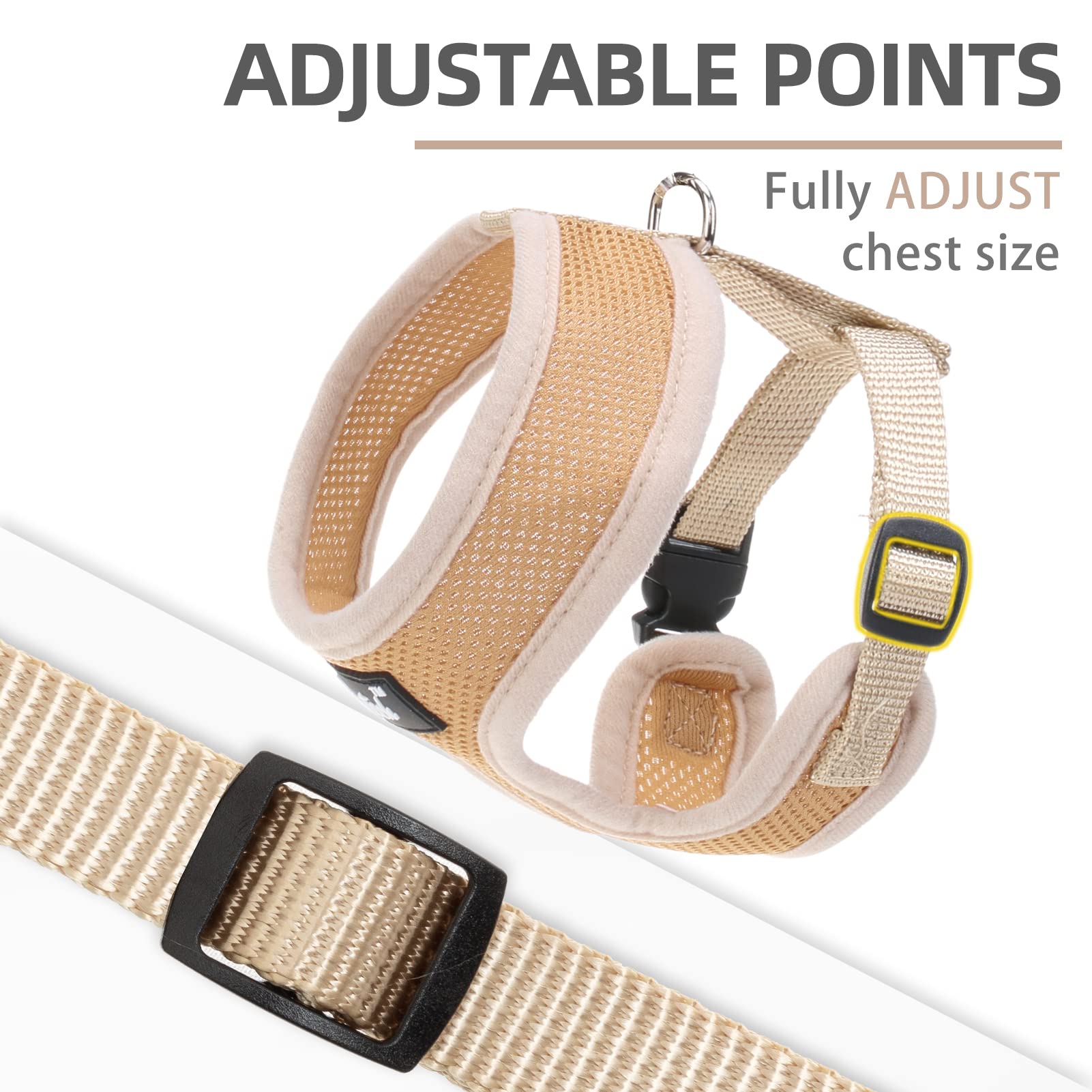 Pupteck Soft Mesh Dog Harness And Leash Set Pet Puppy Cat Comfort Padded Vest No Pull Harnesses, Solid Beige, S