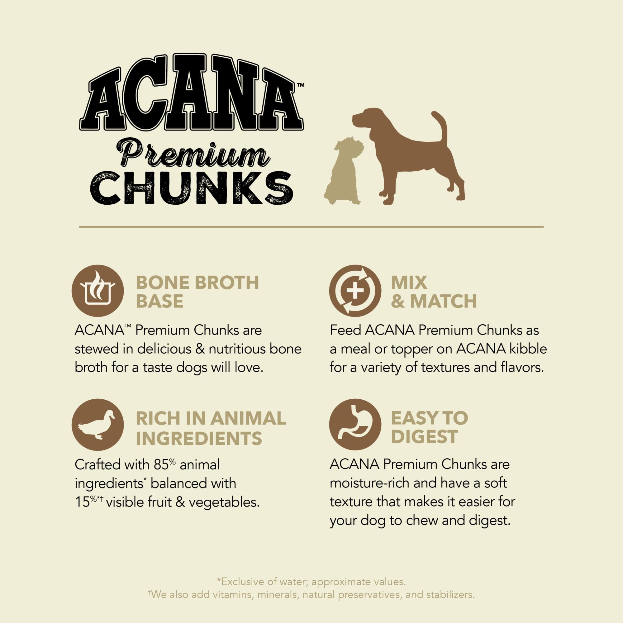 ACANA Premium Chunks in Bone Broth Grain-free Wet Dog Food Duck Recipe 12.8oz Cans (12 Count)