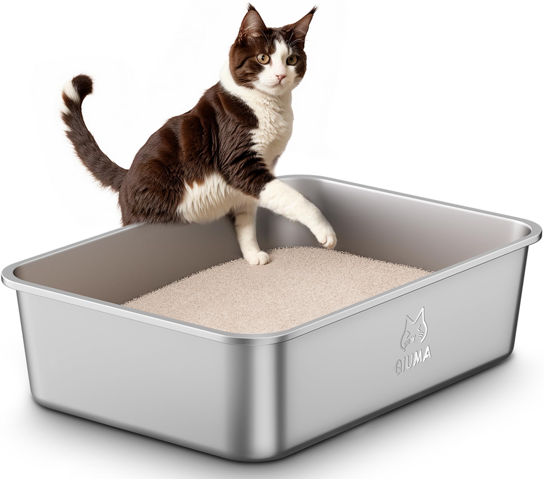 Stainless Steel Litter Box With Handle,Metal Cat Litter Box With High Sided For Big And Small Cats, Kitty Litter Boxes, Non-Stic