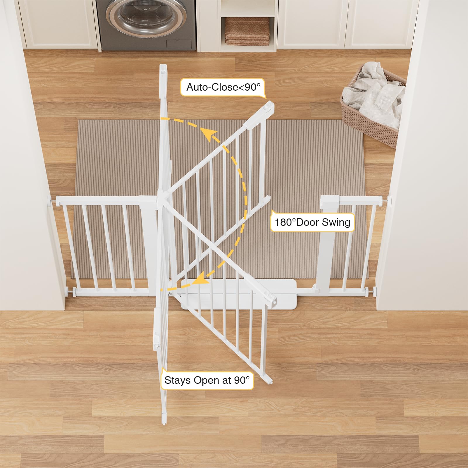 Cumbor 29.7-48' Baby Gate For Stairs, Mom'S Choice Awards Winner-Dog Gate For Doorways, Auto Close Safety Pet Gate For Dogs Indoor, Easy Install Pressure Mounted Child Gate With Walk Thru Door, White