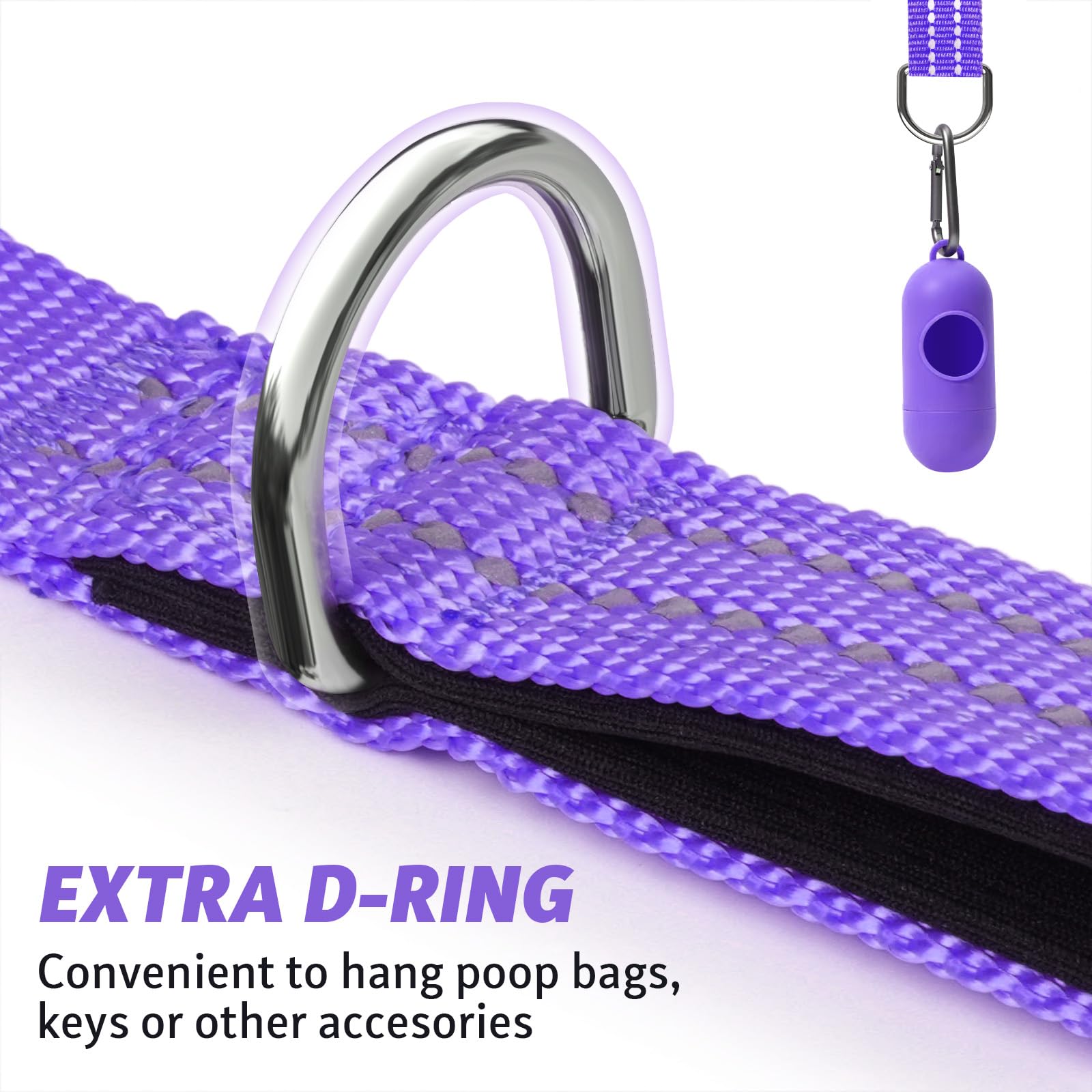 Xiaz 20 Feet Dog Training Leash, Nylon, Purple, Reflective, Padded Handle, 550 Lbs Bearing, Lightweight Suitable For Small, Medi