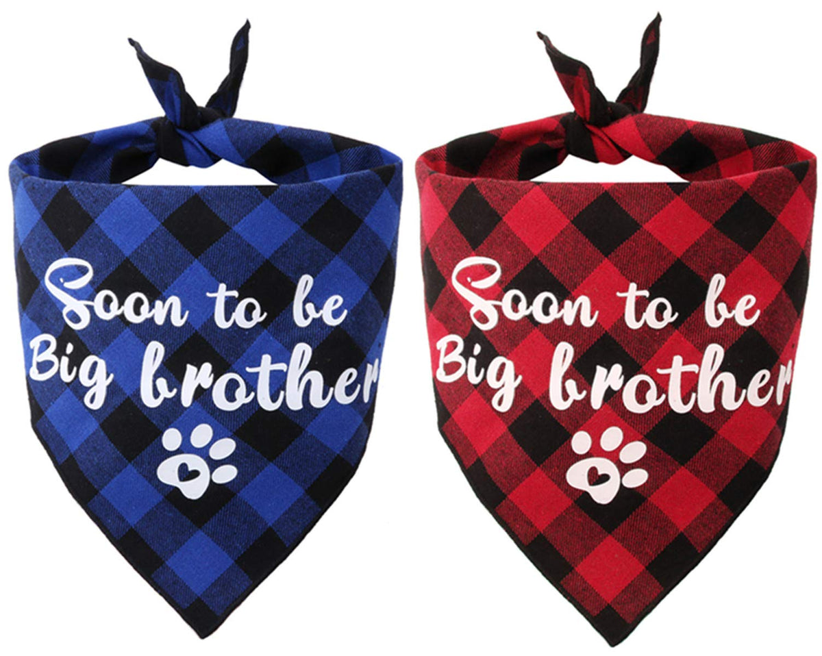 2 Pack Sooner To Be Big Brother Dog Bandana,Pet Baby Announcement Plaid Scarf Gender Reveal Accessories