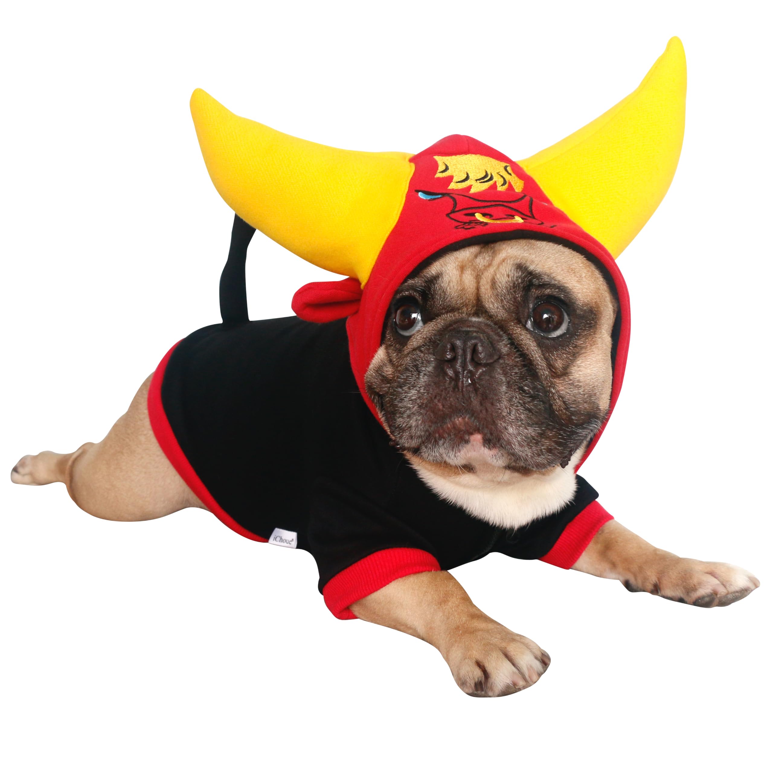 Ichoue I Am A French Bulldog Huge Horn Buffalo Bull Halloween Costumes Clothes Hoodies Shirts Vest For Medium Dogs Cold Weather Winter Coats Frenchie English Pug Pitbull - Black Yellow, Large