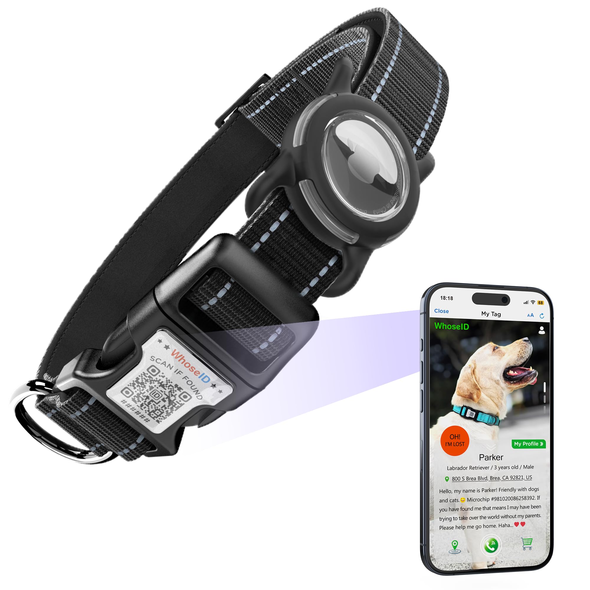 Airtag Dog Collar With Qr Code, Reflective Dog Collar With Airtag Holder, Soft Padded & Safety Locking Buckle Adjustable Dog Col