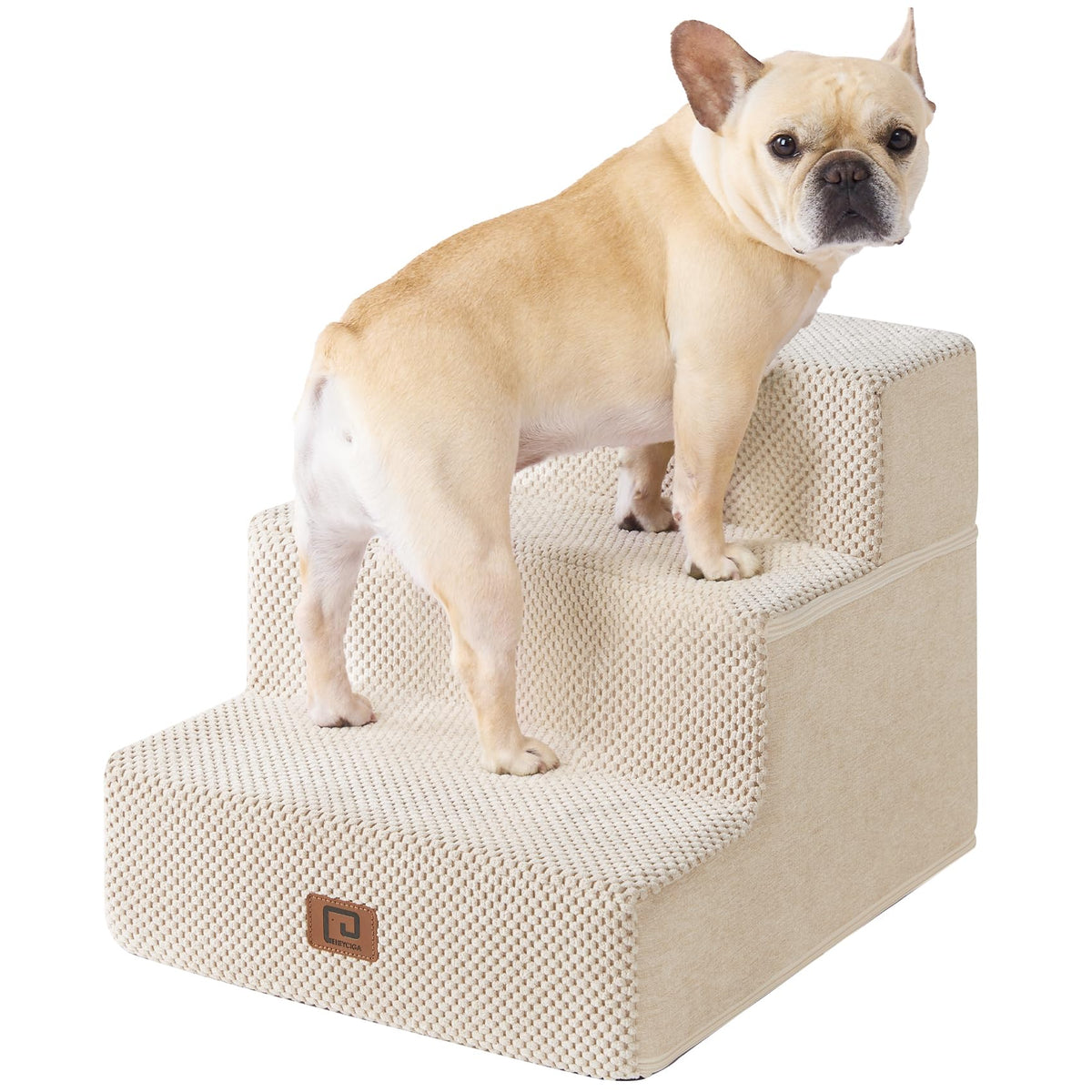 Eheyciga Dog Stairs For Small Dogs 13.5' H, 3-Step Dog Steps For Couch Sofa And Chair, Pet Steps For Small Dogs And Cats, Non-Slip Balanced Dog Indoor Ramp, Beige