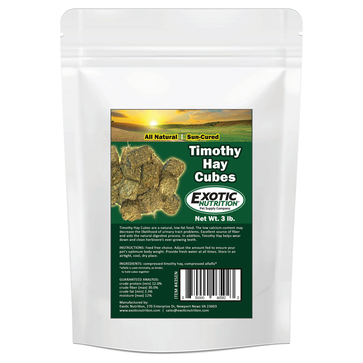 Timothy Hay Cubes 3 Lb - 100% All Natural, High Fiber, Sun Cured Timothy Grass Food & Treat - Rabbits, Guinea Pigs, Chinchillas, Degus, Prairie Dogs, Tortoises, Hamsters, Gerbils, Rats & Small Pets