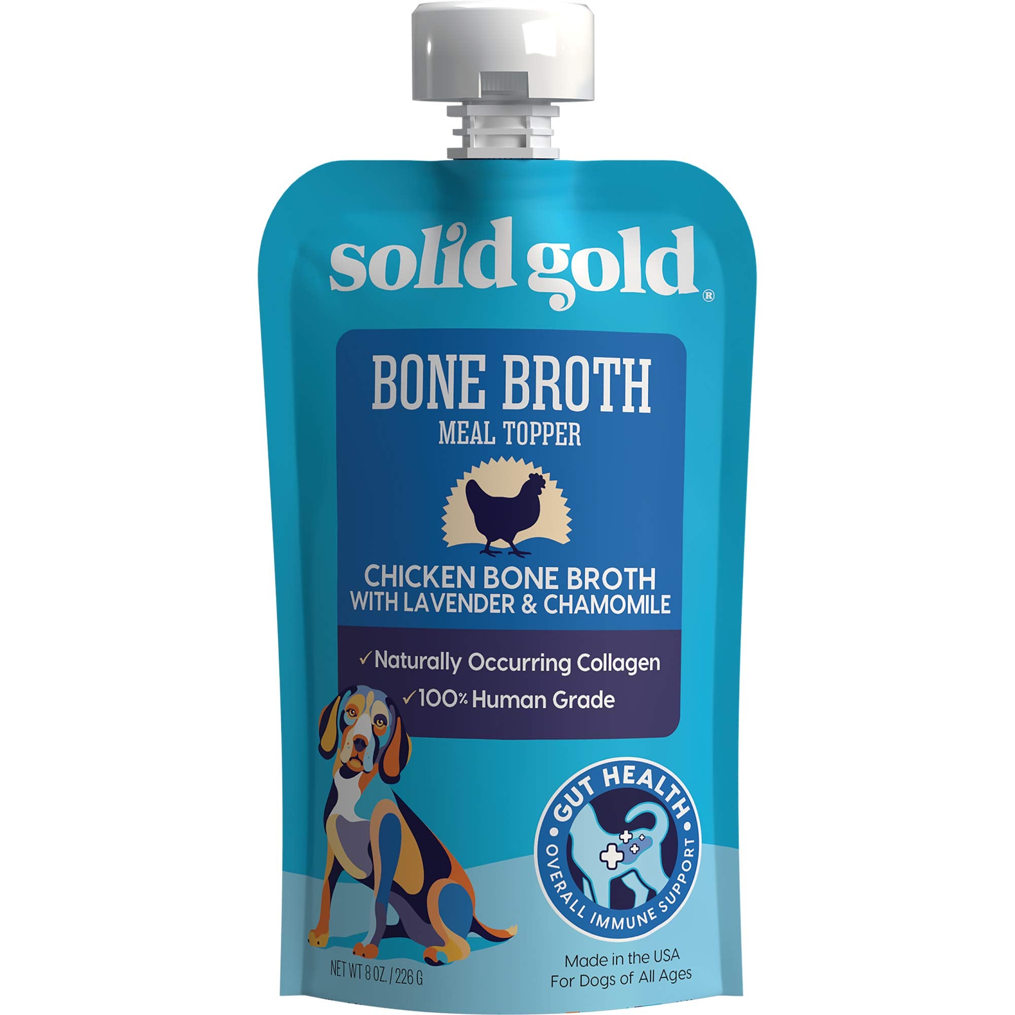 Solid Gold Chicken Bone Broth for Dogs - Grain Free, 96 Fl Oz - Nutrient Dense Gravy Topper for Gut Health & Hydration