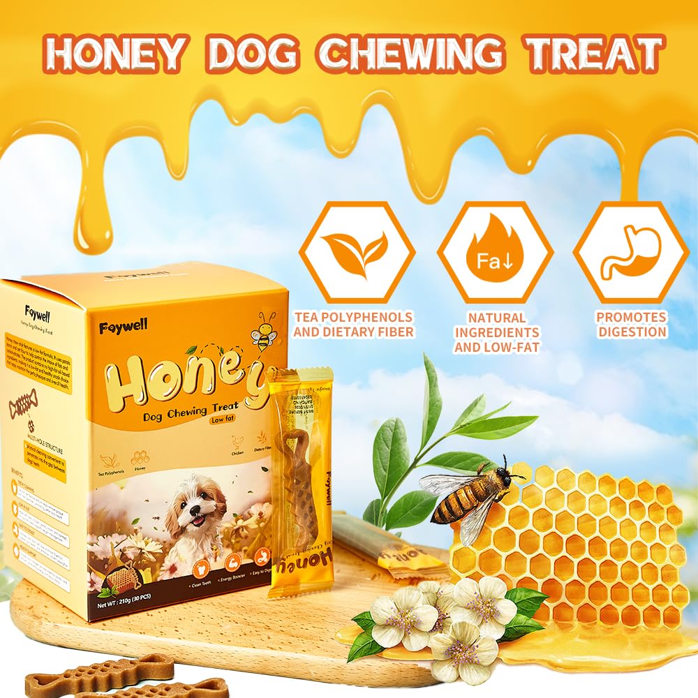 FAYWELL - Honey Dog Chewing Treat with Tea Polyphenols and Dietary Fiber, Chicken & Honey Taste, Low-Fat Protein, 30pcs/210g (30