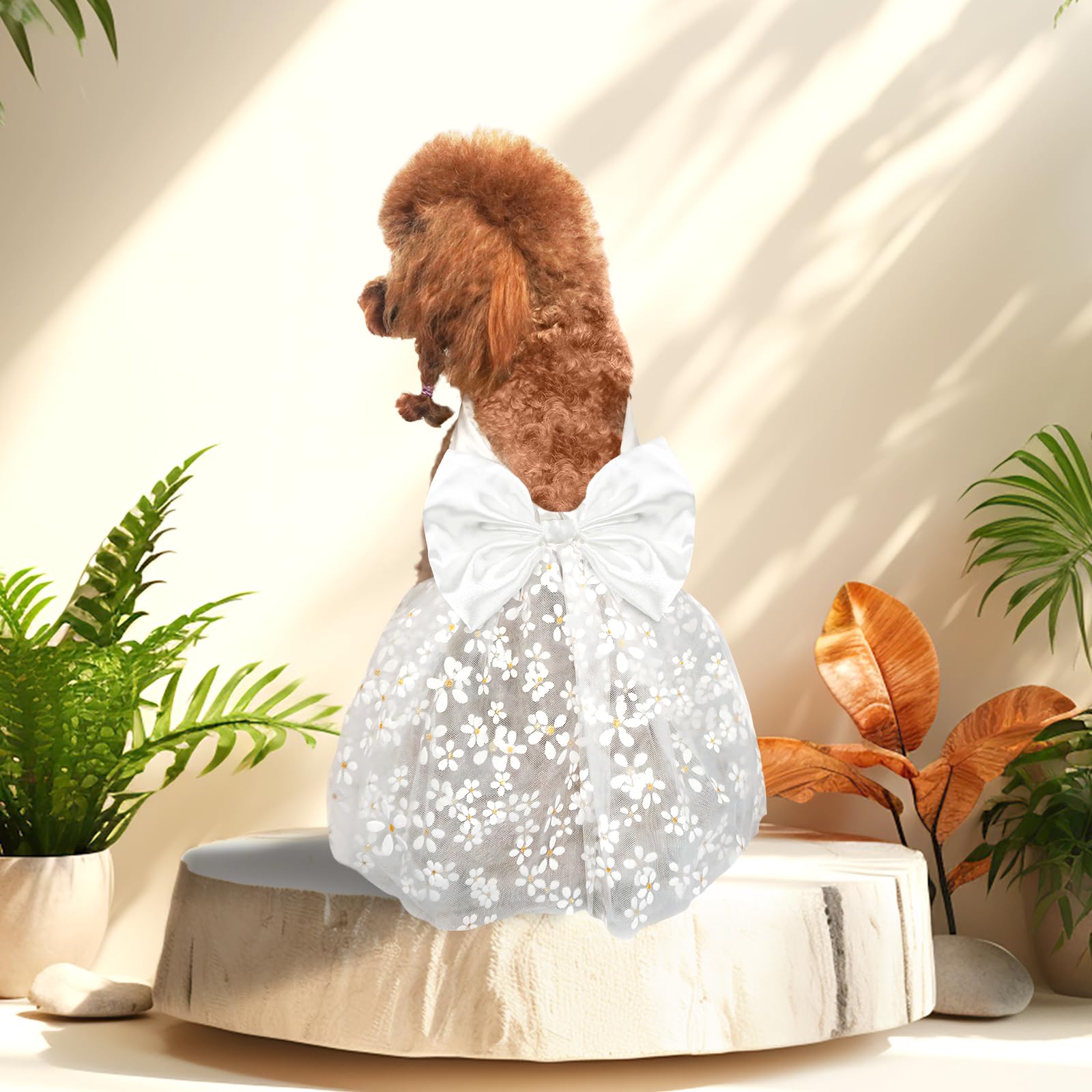 Topkins Dog Dress - Breathable Evening Outfit With Pearl Necklace, Flowers, Silk Clothes, Party Skirt - White Xl