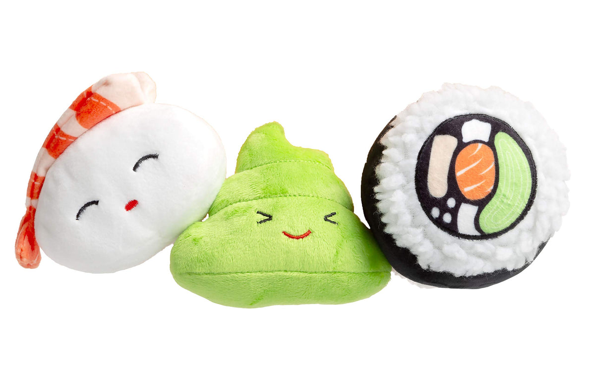 Pearhead Sushi Plush Toys, Durable Squeaky Dog Toy Set, Gifts For Pet Owners, Soft Chew Toys, Pet Owner Must Have Dog Accessory, Set Of 3