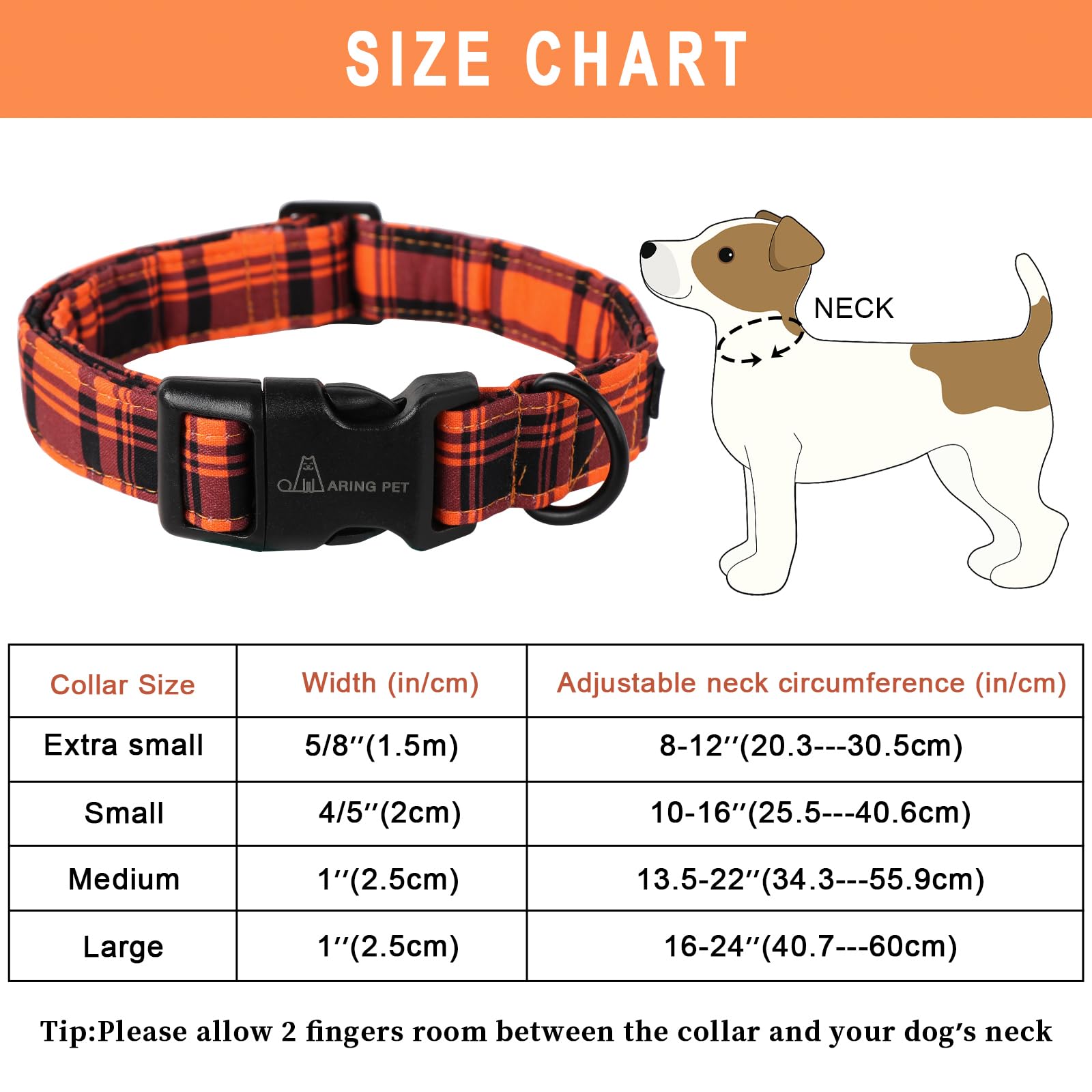 Aring Pet Halloween Dog Collar-Cute Fall Dog Collar For Small Dogs, Cotton Halloween Orange Grid Dog Collars For Small Medium La