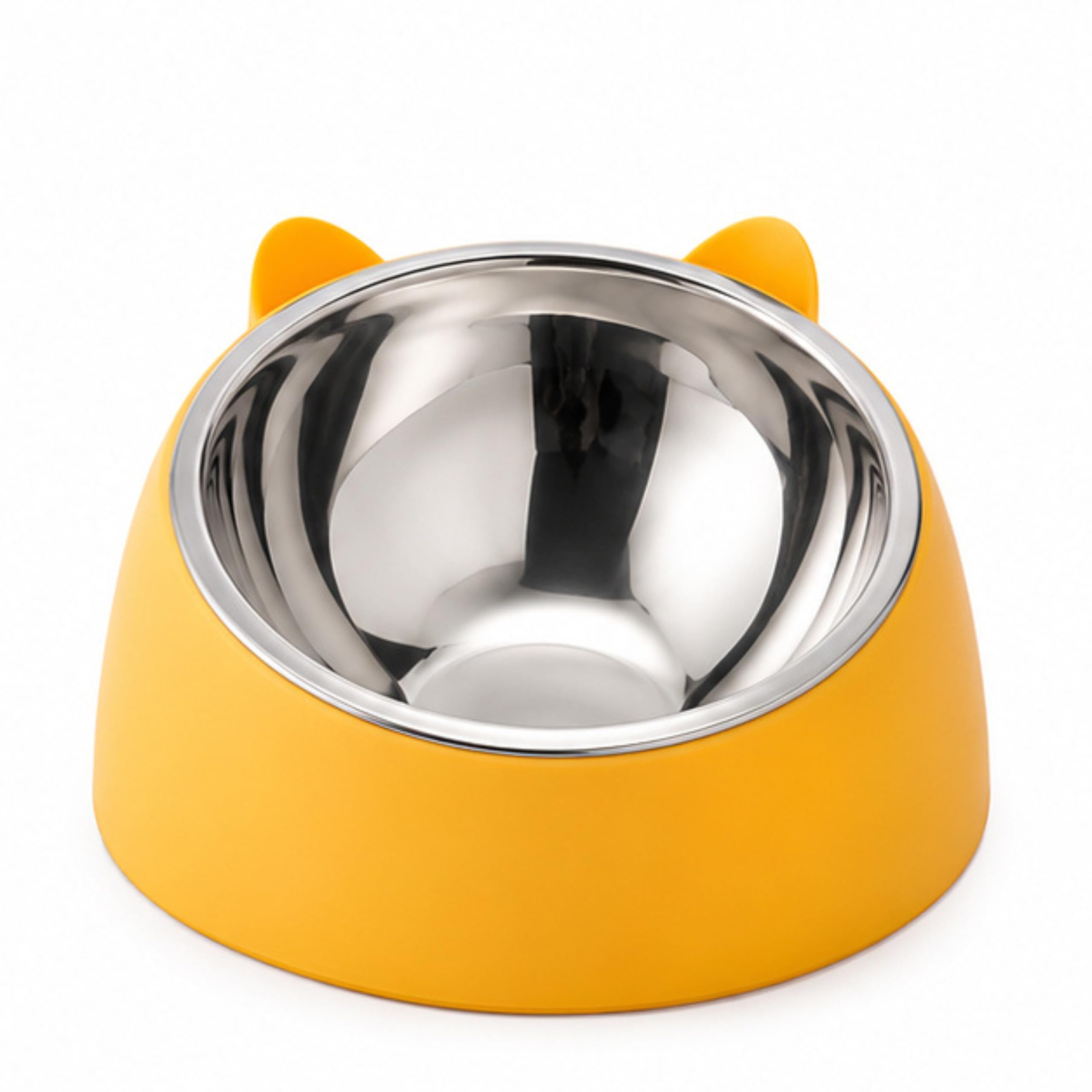 Petvogue Pet Feeding Bowl For Dogs & Cats | Stainless Steel Food Bowl With Durable Plastic Base | Cute Cat Ear Design | Easy To 