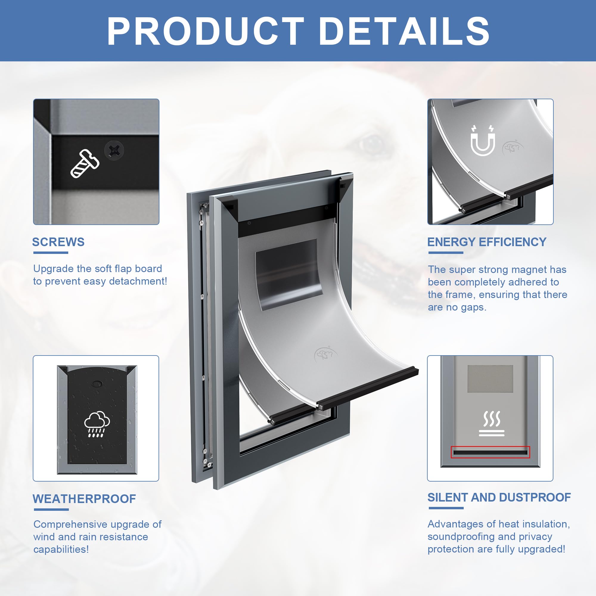 MAVRICFLEX Heavy Duty Dog Door, Double Sliding Lock Panel, Energy Efficient Aluminum, Easy Installation, Magnetic Flaps for Larg