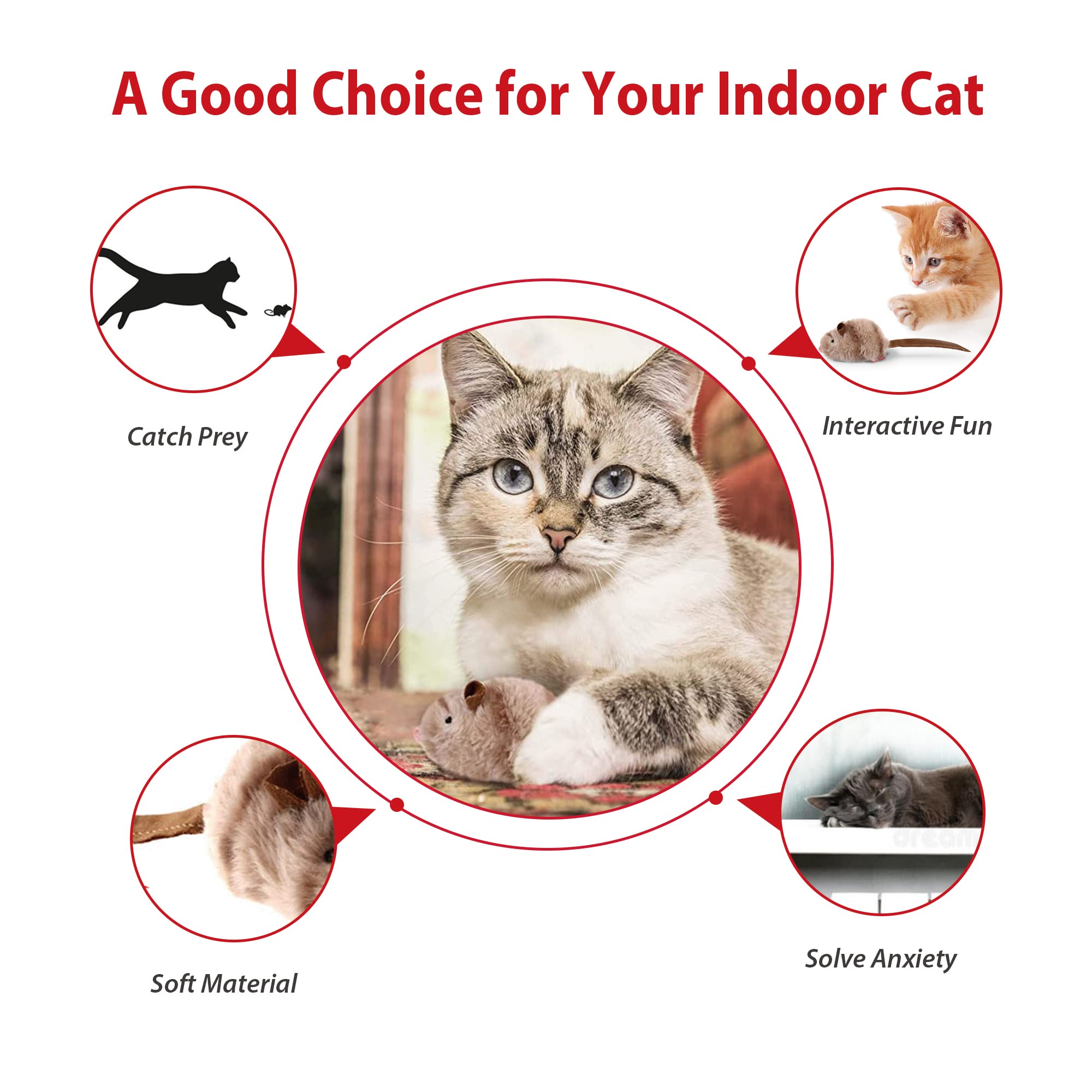 Gigwi Interactive Cat Toy Set, Squeaky Cat Feather Toys For Indoor Cats, 3Pcs Cat Plush Toy Pack Including Mouse Hunt Cat Toy, Cat Chase Bird Toy, Cat Chirping Bee Toy