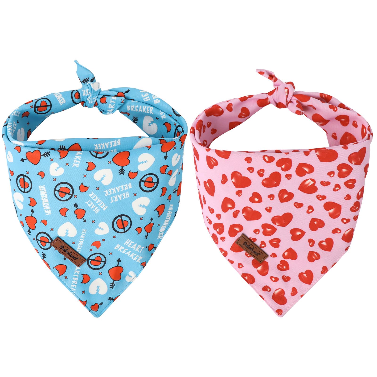 Babole Pet Valentines Dog Bandanas 2 Pack, Pink And Blue Heart Pattern Valentine Dog Scarf Bib For Boy And Girl, Cute Holiday Ba