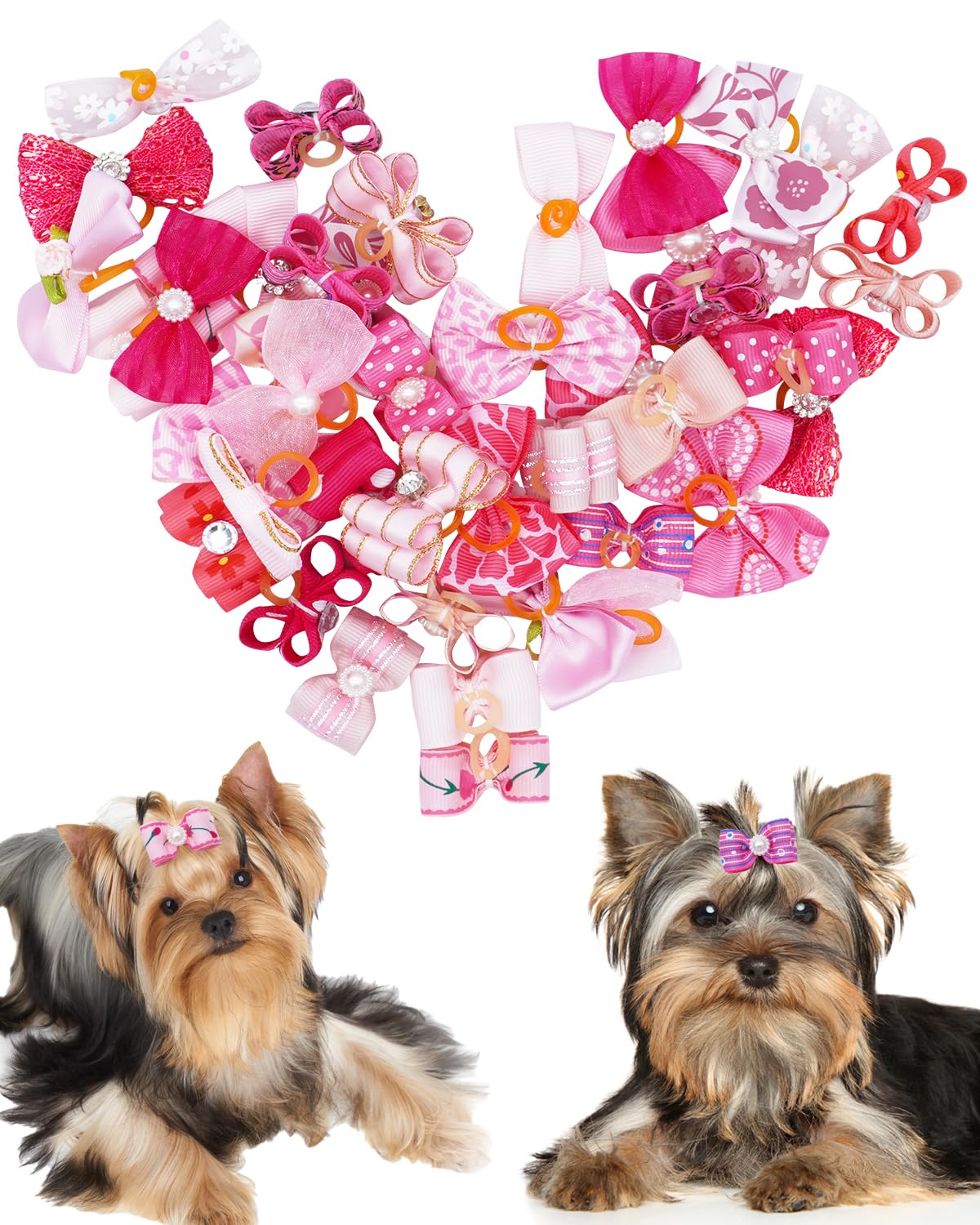 Pet Show 20 Pack Pink Small Dog Hair Bows With Rubber Bands For Medium Dogs Girl Female Holiday Puppies Cats Kittens Rabbits Top