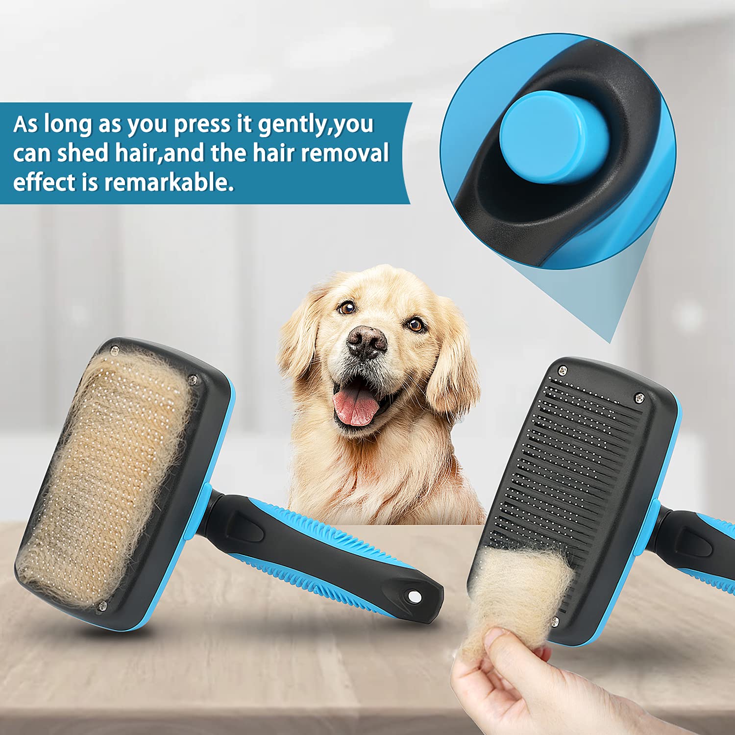 Ropo Self-Cleaning Dog Cat Brush For Shedding Grooming, Pet Hair Brush Tool With Protective Ball Head For Dematting And Removing Loose Fur, Undercoat, Mats, Tangles, Knots, Suitable For All Pets