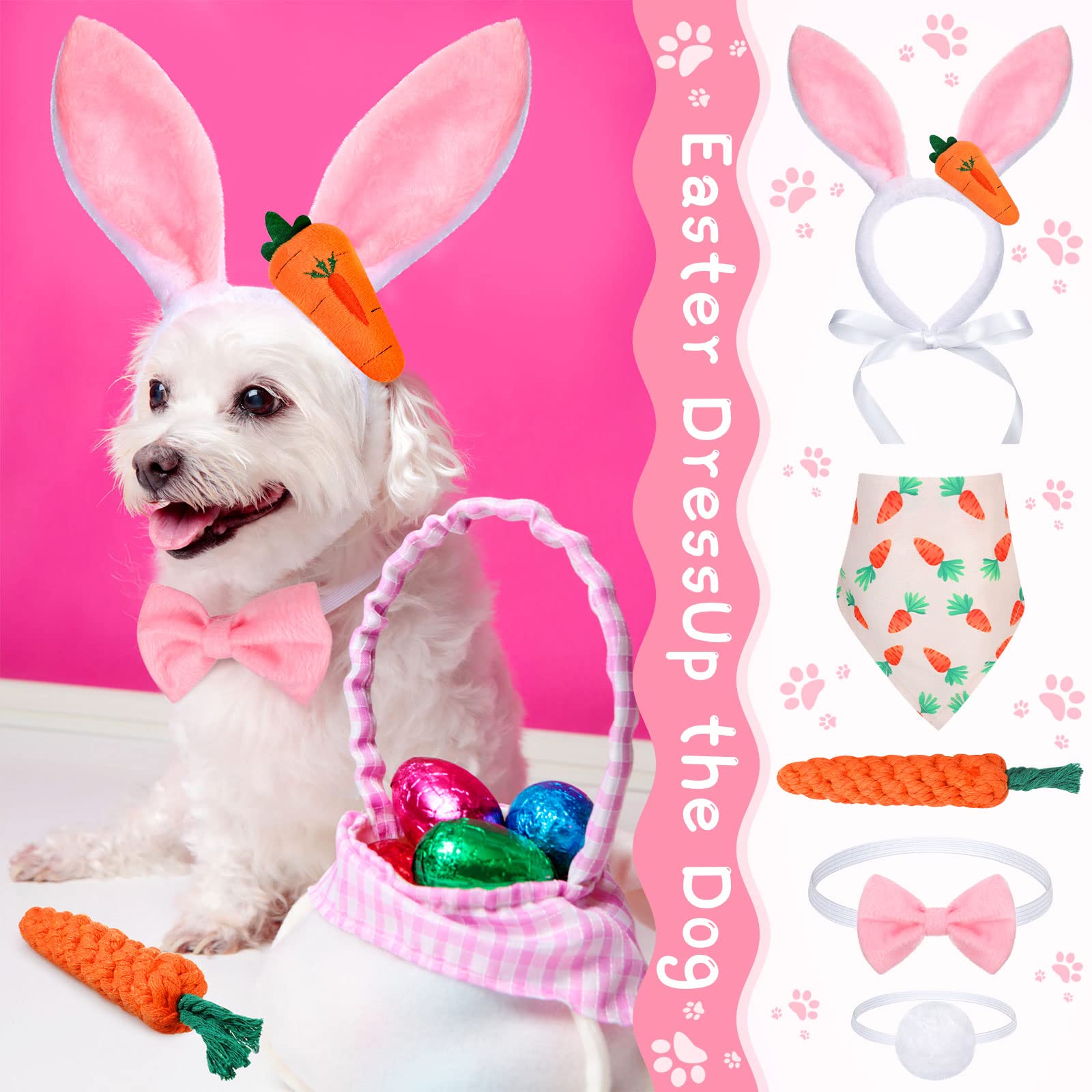 10 Pieces Dog Bunny Ears And Easter Puppy Toy Kit Dog Easter Costume Headband Tail Bowtie Pet Rabbit Ears Bunny Ears Headband Pe