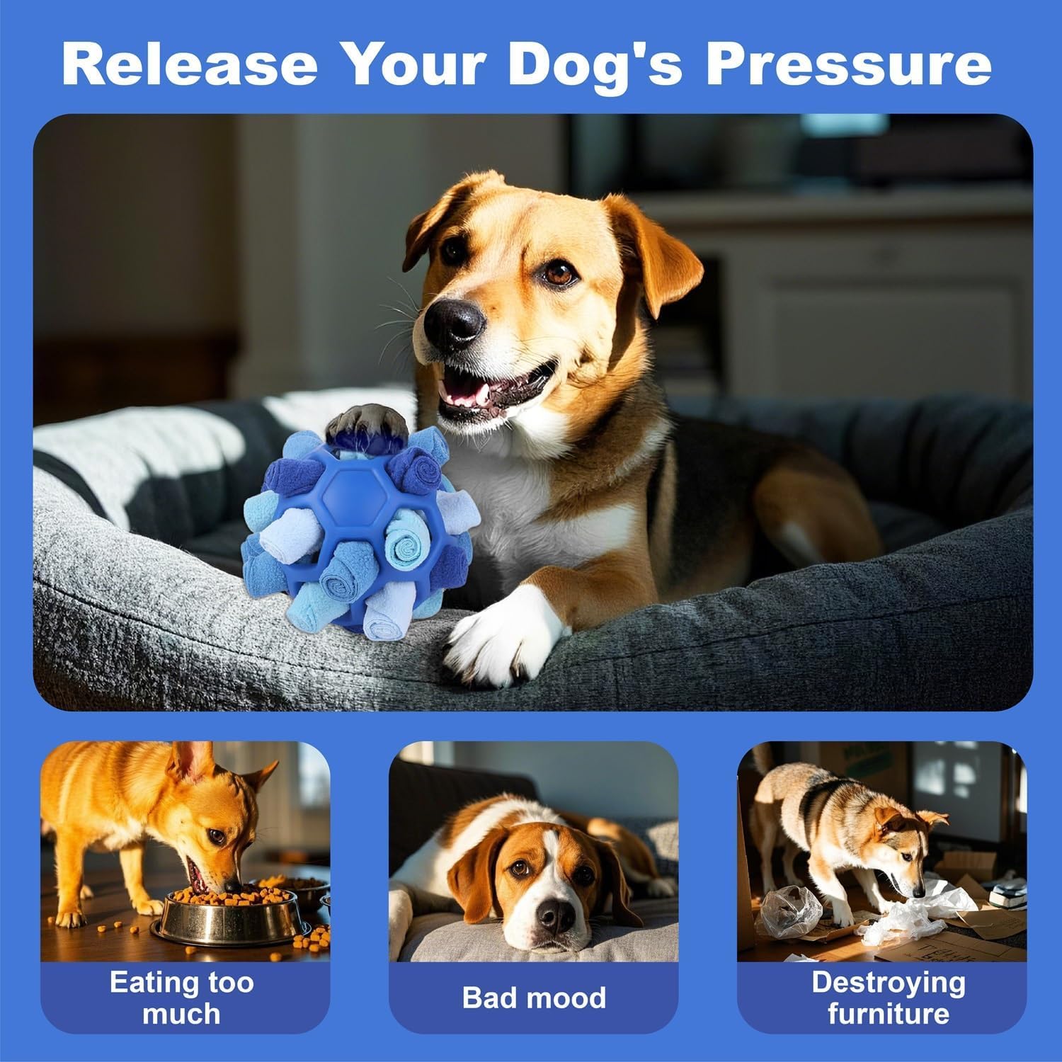 Dog Snuffle Ball Interactive Puzzle Toy, Training & Stress Relief, Slow Feeder, Unbreakable, Suitable for Small, Medium, and Lar