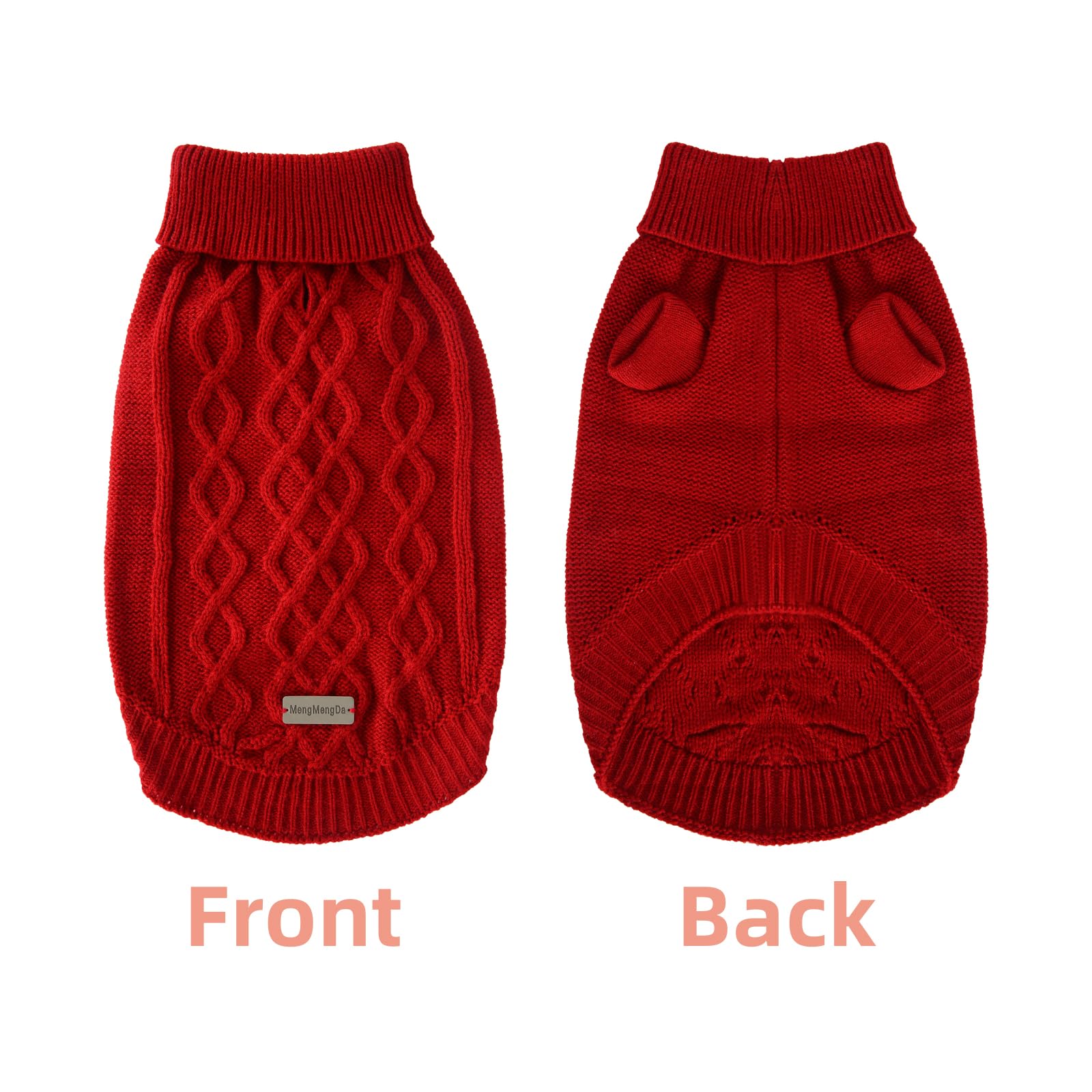 Mengmengda,Dog Pullover Christmas Sweater, Cable Knitwear, Classic Turtleneck Warm And Soft Clothes For Chihuahua, Bulldog, Dachshund, Pug, Yorkie,Dog Outfits For Small Dogs Medium Dogs, (Red M)