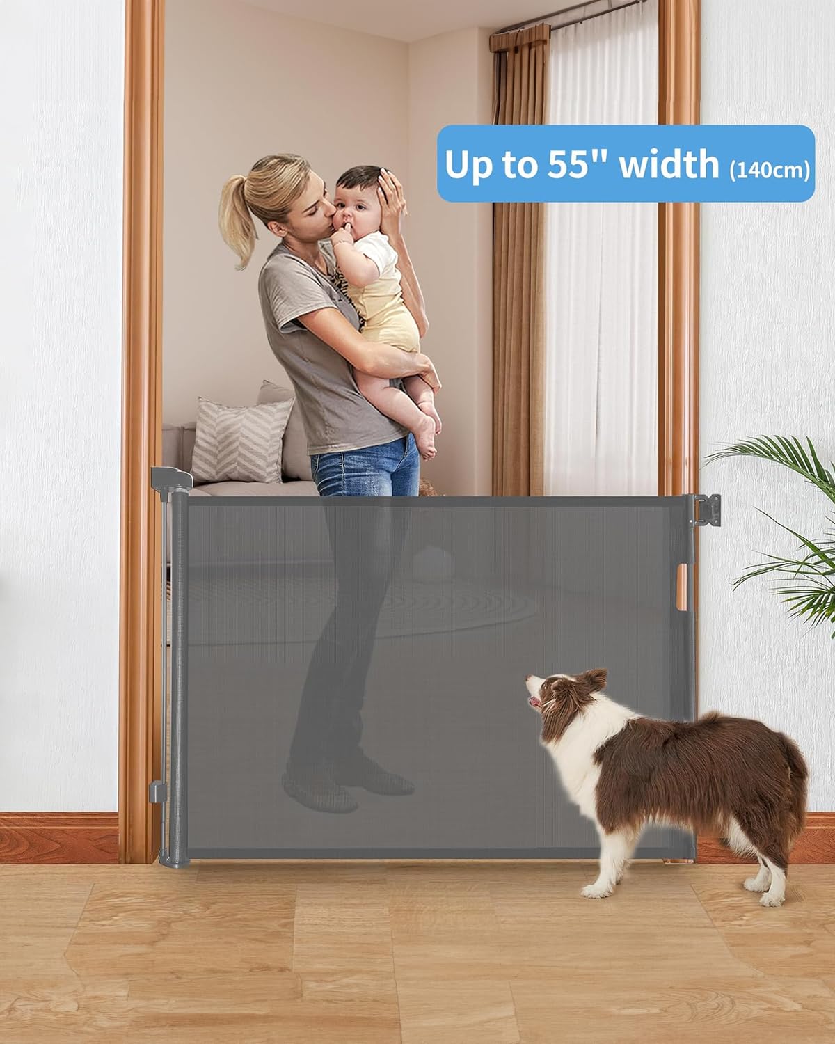 Veraste Retractable Baby Gate,Mesh Baby Gate Or Mesh Dog Gate,33' Tall,Extends Up To 55' Wide,Child Safety Gate For Doorways, Stairs, Hallways, Indoor/Outdoor(Grey,33'X55'
