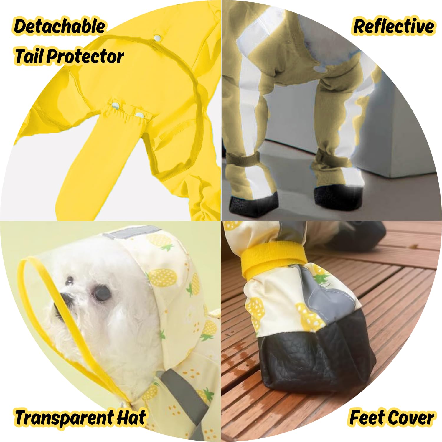 Harikaji Small Dog Raincoat, Tail Protect Feet Cover Waterproof Dog Rain Jacket Dog Rain Coat For Puppy Small Dogs(Pineapple,L)