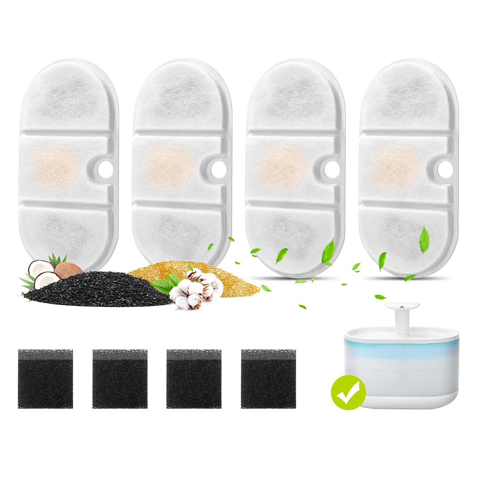 4 Pack Replacement Filters for Capsule Cat Water Fountain PLWF002, ZEKIRY Cat Water Filter Replacement, Triple Filtration Pet Wa