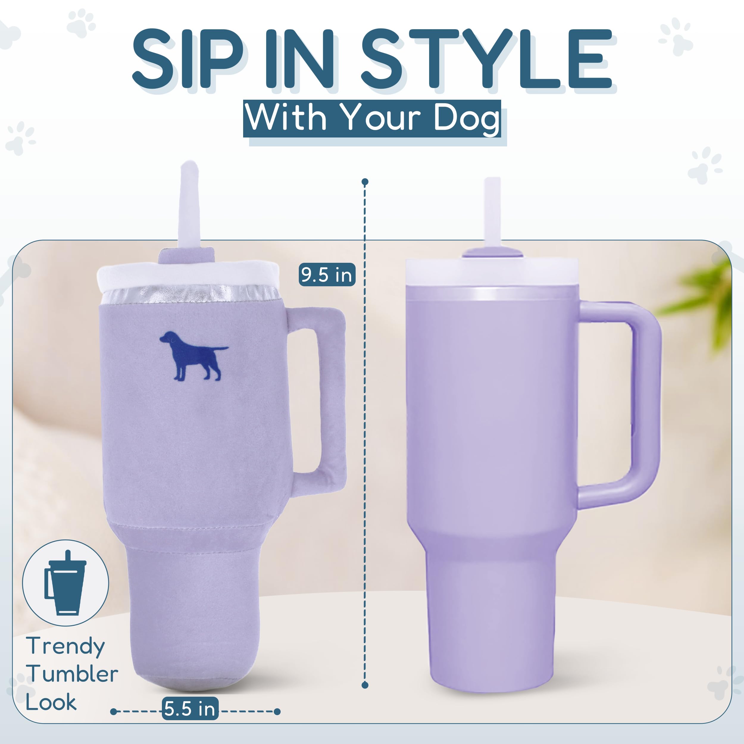 Puproar Pup Cup Tumbler Dog Toy - Funny Birthday Dog Toy For Girl Dogs Or Puppies, Cute Squeaky Plush Gift (Lavender Purple)