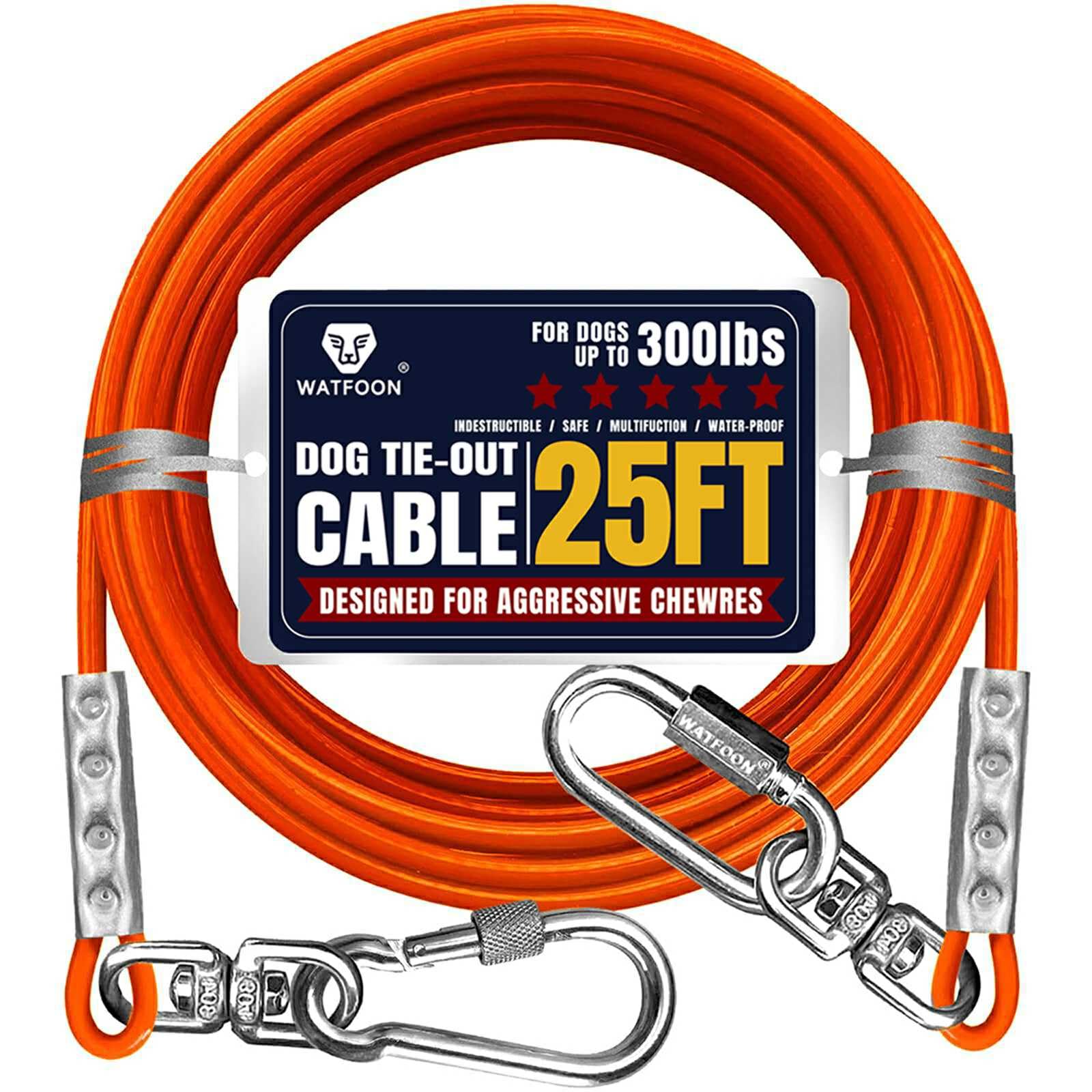 Tie Out Cable For Dogs Up To 300Lbs,100Ft Extra Strong 1000Lbs Break Strength Tie-Out Tether Trolley Training Lead,Dog Run Cable For Yard Garden Park Camping Outside (Orange, 300Lbs 25Ft)