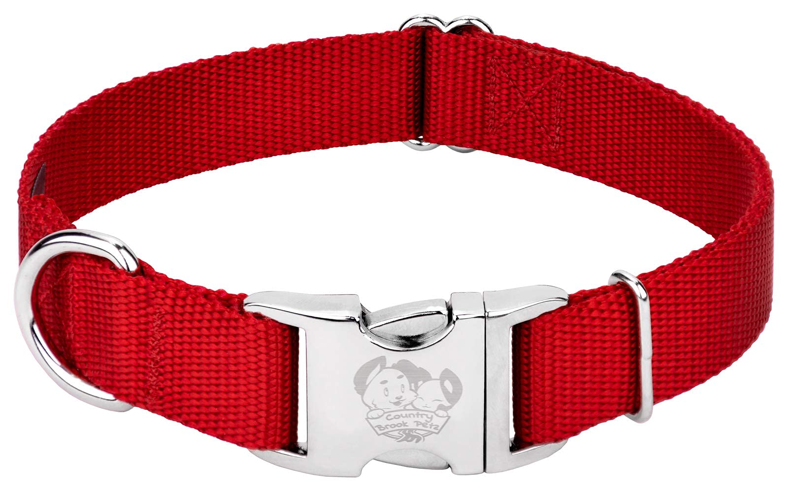 Country Brook Design - Vibrant 30+ Color Selection - Premium Nylon Dog Collar With Metal Buckle (Medium, 3/4 Inch, Red)