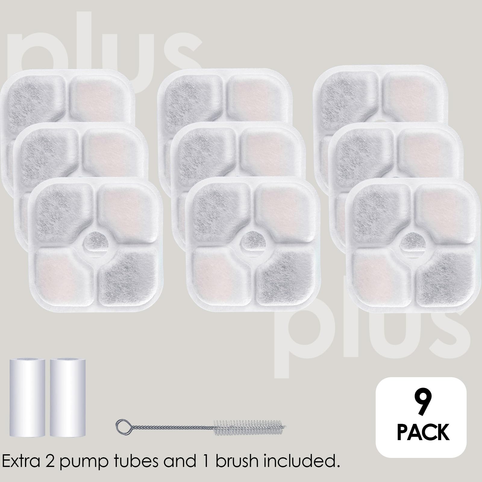 9-Pack Cat Water Fountain Filter Compatible With Catit Pixi Water Fountain Filter Replacement Triple Action Water Filter, 2 Pump