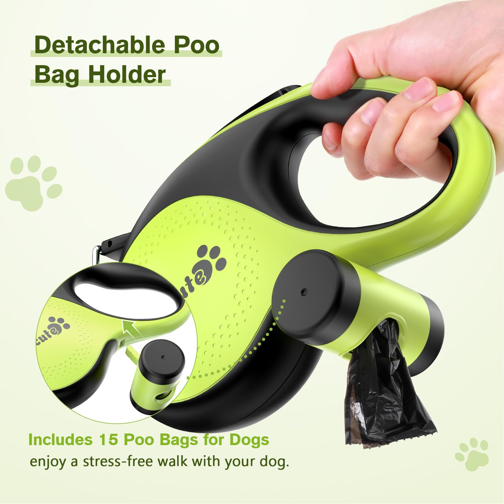 Pecute 26Ft Retractable Dog Leash With Poop Bag Holder, Walking Dog Leash For Heavy Duty Dogs Up To 110Lbs With Strong Nylon Tape, One-Button Control, 360?Tangle-Free Sturdy Long Dog Leash
