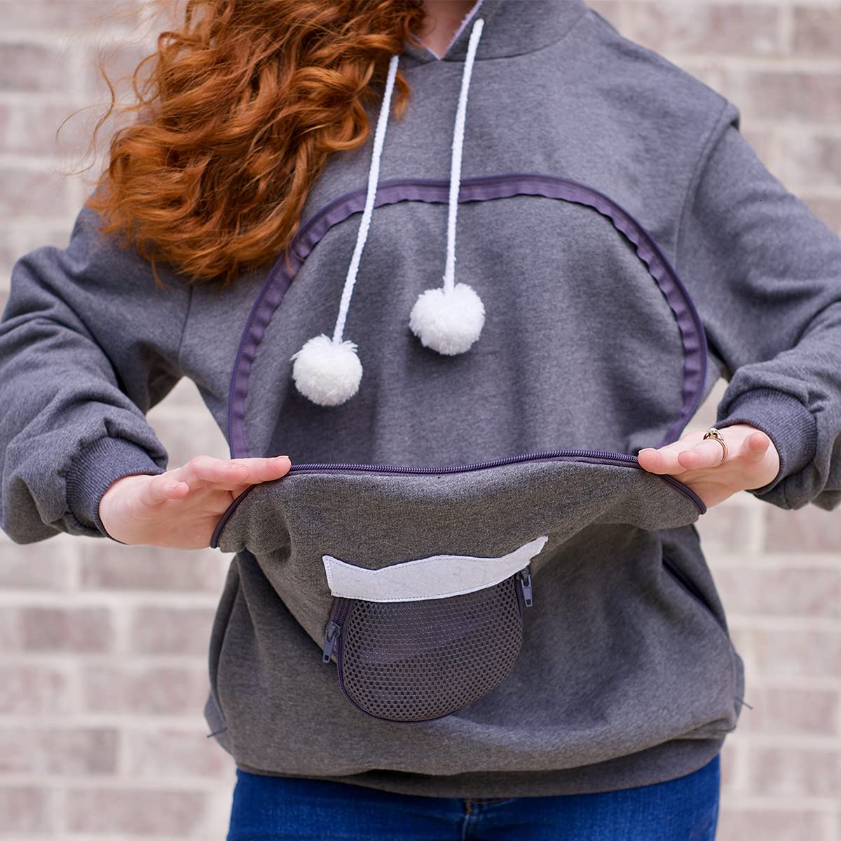 Alyc Unisex Hoodies Pet Holder Cat Dog Large Pouch Carriers Pullover With Cat Printing Sweatshirt (Dark Grey-S)