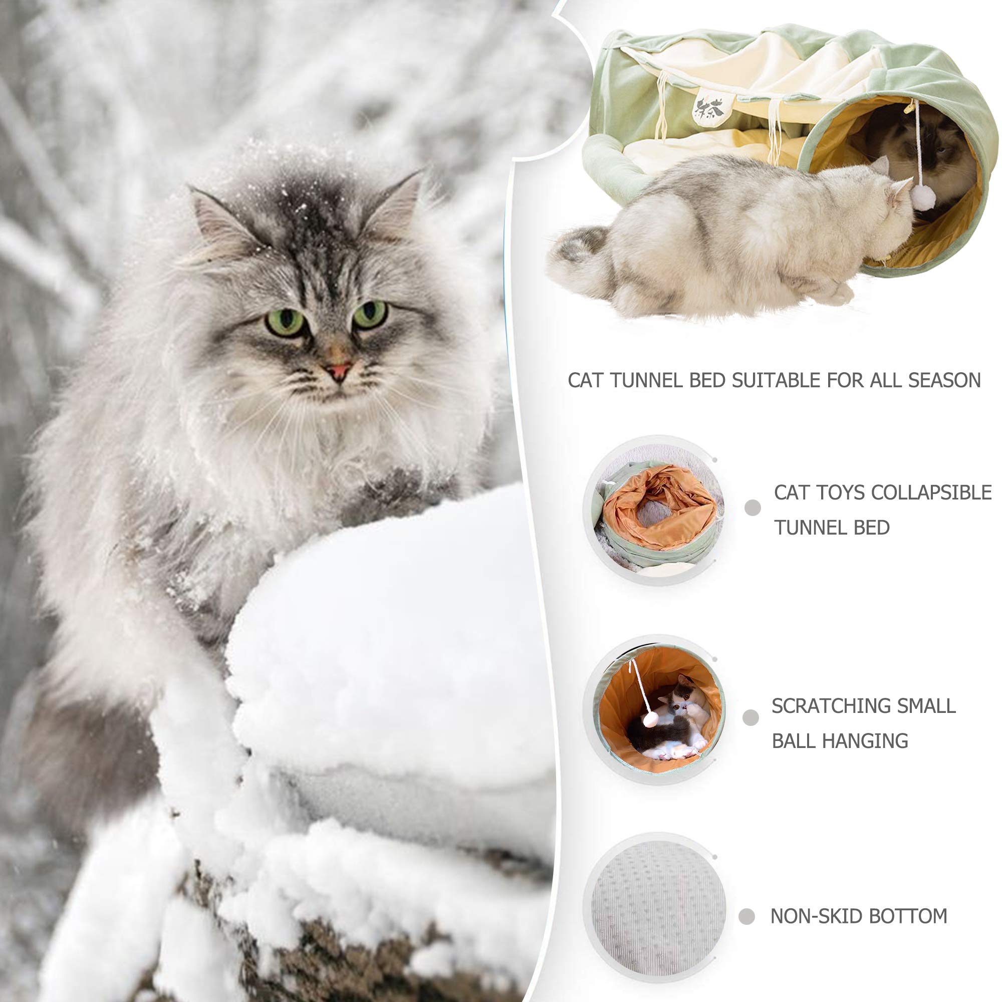 KUCDBUN Cat Tunnel Bed, 2-in-1 Collapsible Cat Tunnel Tubes Toys with Removable Mat for Pet Cats Kittens Puppies Rabbits Bunnies