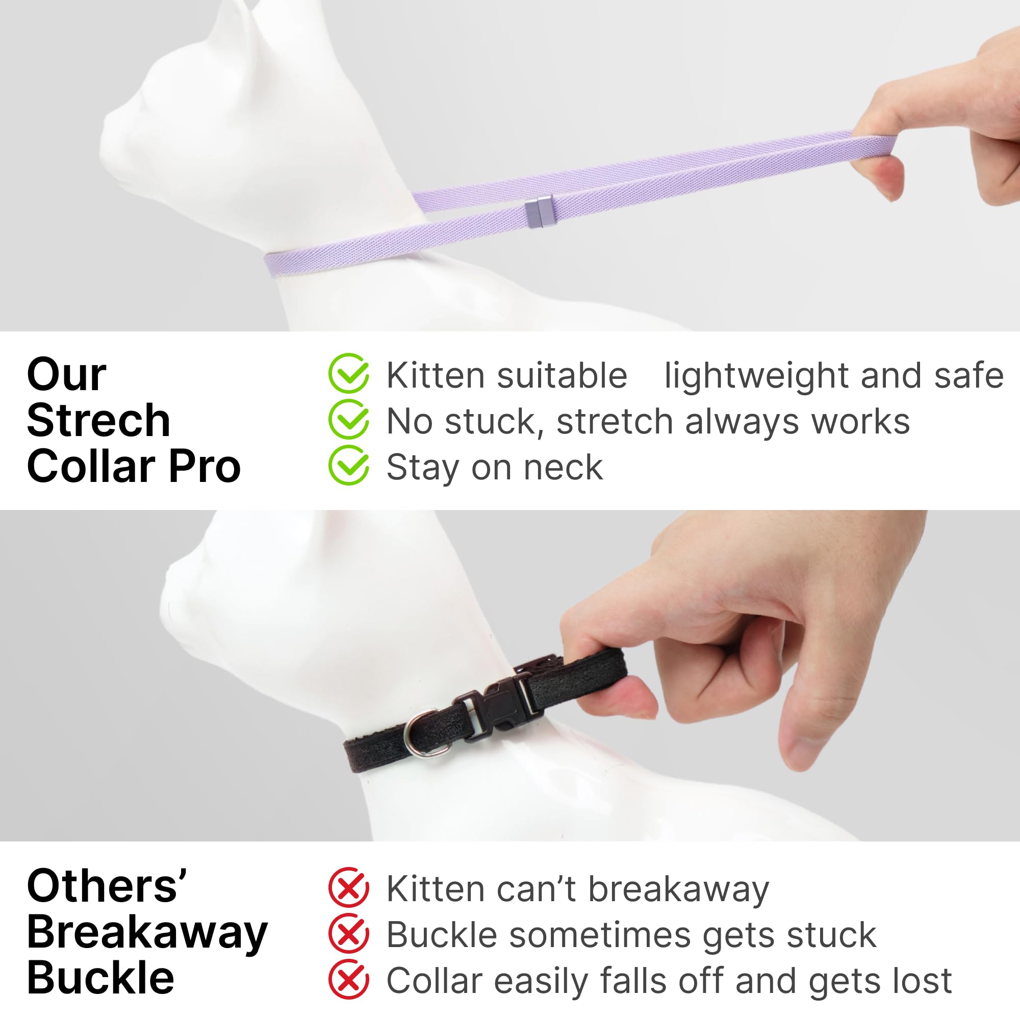 Safety Cat Collar Pro - U.S. Ida Gold Awarding Design, Elastic Quick Release Cat Collar With Buckle Non Breakaway - Lightweight