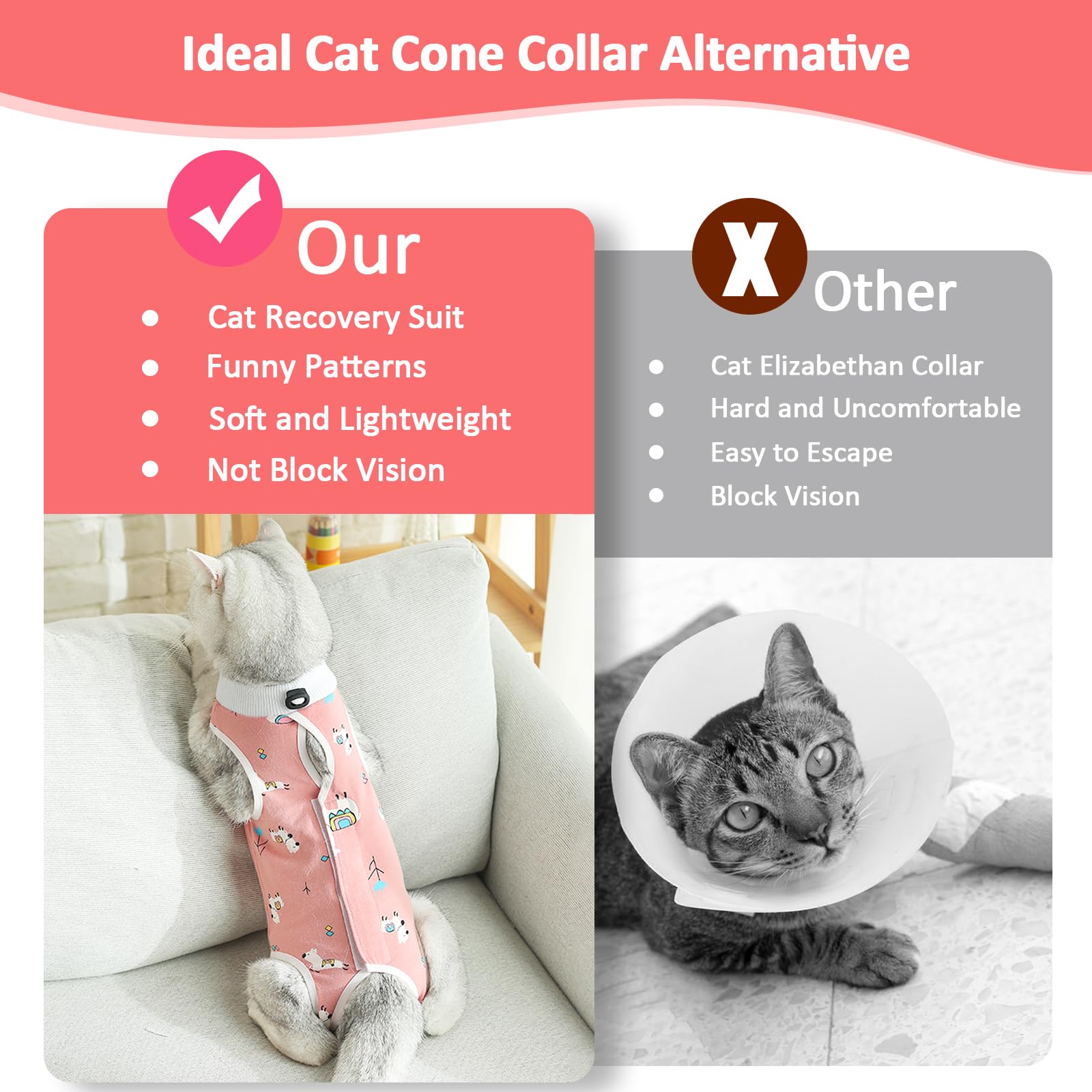 Coppthinktu 2 Pcs Cat Recovery Suit For Spay Abdominal Wounds Cat Onesie For Cats After Surgery Recovery Suit Female Breathable