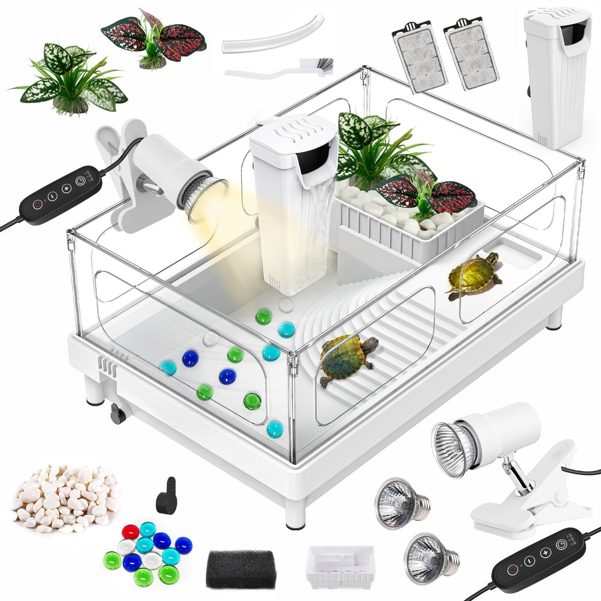 Gozilla Small Turtle Tank Kit(Tank+Lamp+Filter), Acrylic Turtle Starter Kit With Adjustable Lamp, Reptile Habitat And Terrarium 