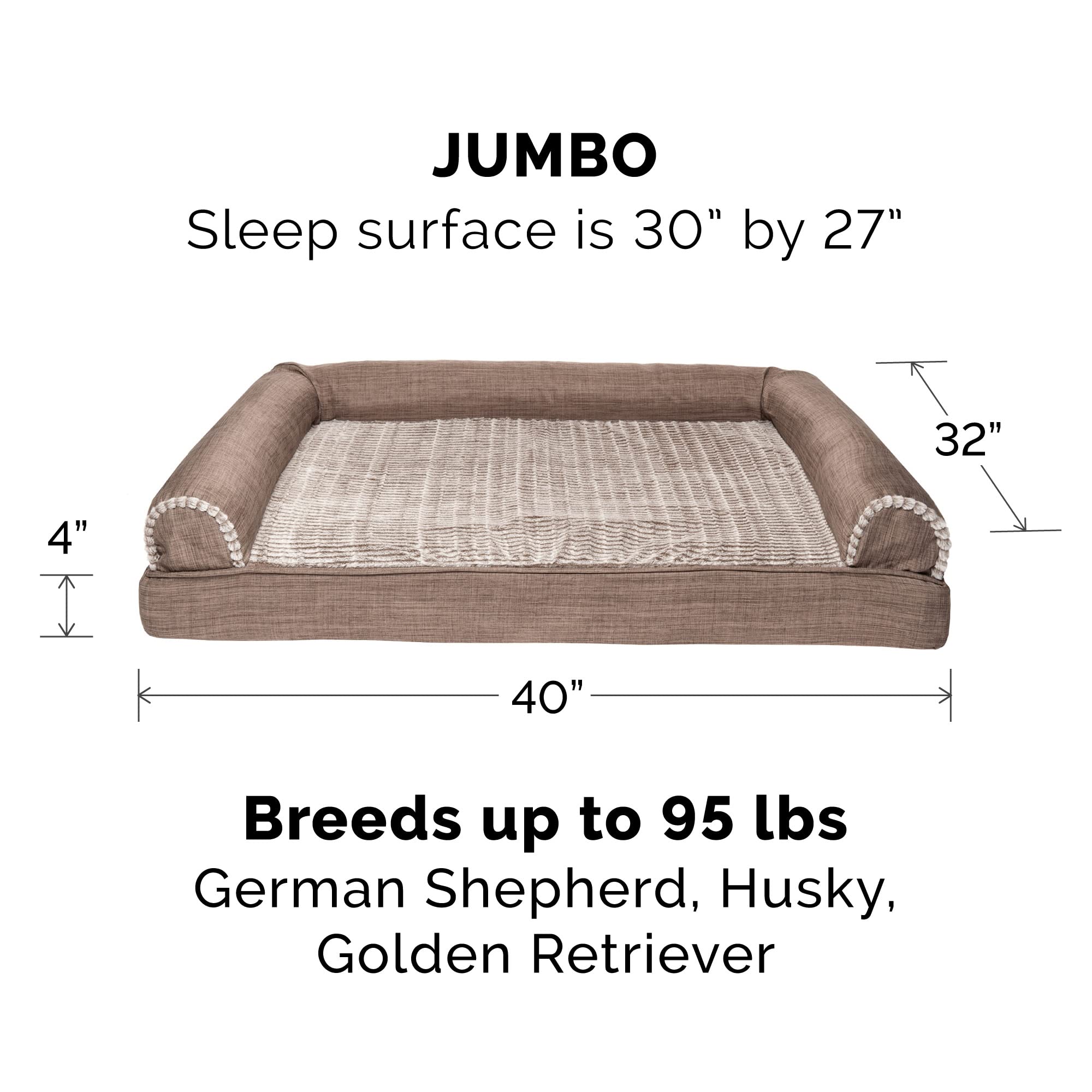 Furhaven Cooling Gel Dog Bed for Large Dogs w/ Removable Bolsters & Washable Cover, For Dogs Up to 95 lbs - Luxe Faux Fur & Perf