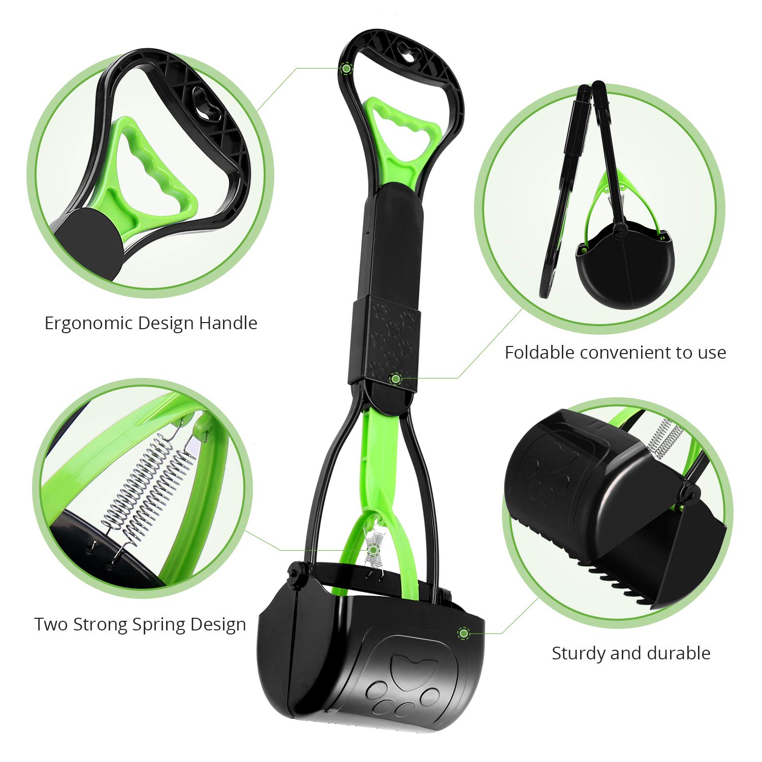 Ppogoo Non-Breakable Pet Pooper Scooper For Dogs And Cats With Long Handle High Strength Material And Durable Spring For Easy Grass And Gravel Pick Up