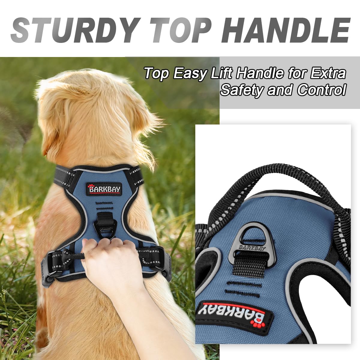 Barkbay No Pull Dog Harness Front Clip Heavy Duty Reflective Easy Control Handle For Large Dog Walking(Navy,S)