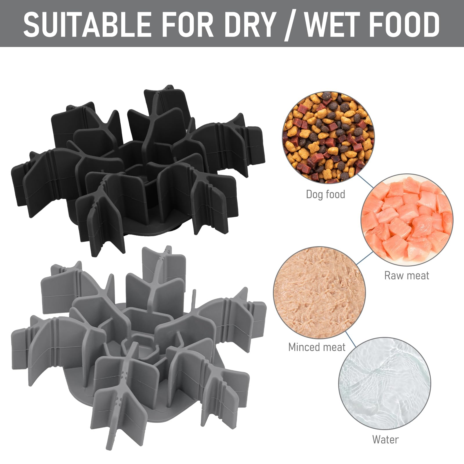 Slow Feeder Insert Cat Dog Bowl 4.7-7 Inch Non-Slip Anti-Chocking Cuttable Snowflake Design Slow Down Eating Feeding Pad With 9