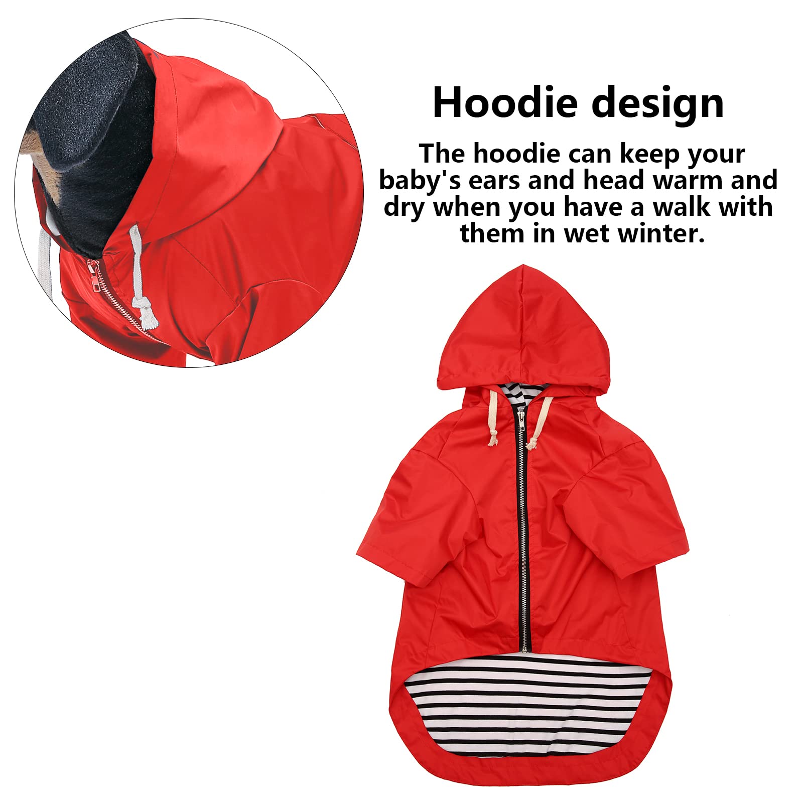 Dog Raincoat Waterproof Puppy Rain Jacket With Hood For Small Medium Dogs, Poncho With Reflective Strap, Storage Pocket And Harness Hole - Red - S