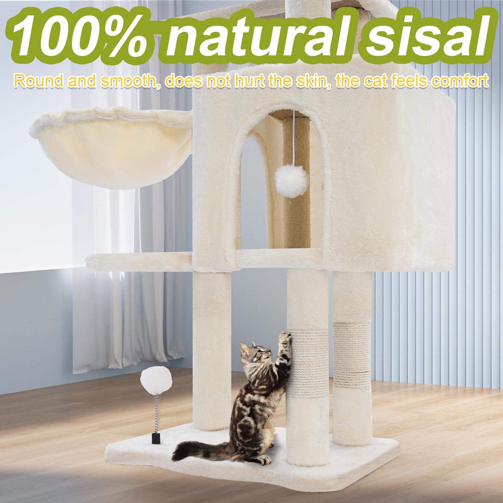 Cat Tree Tower With Metal Frame Hammock, 40'' Cat Trees For Indoor Cats Large Adult, Cat Towers With Scratching Post, Cats Condo