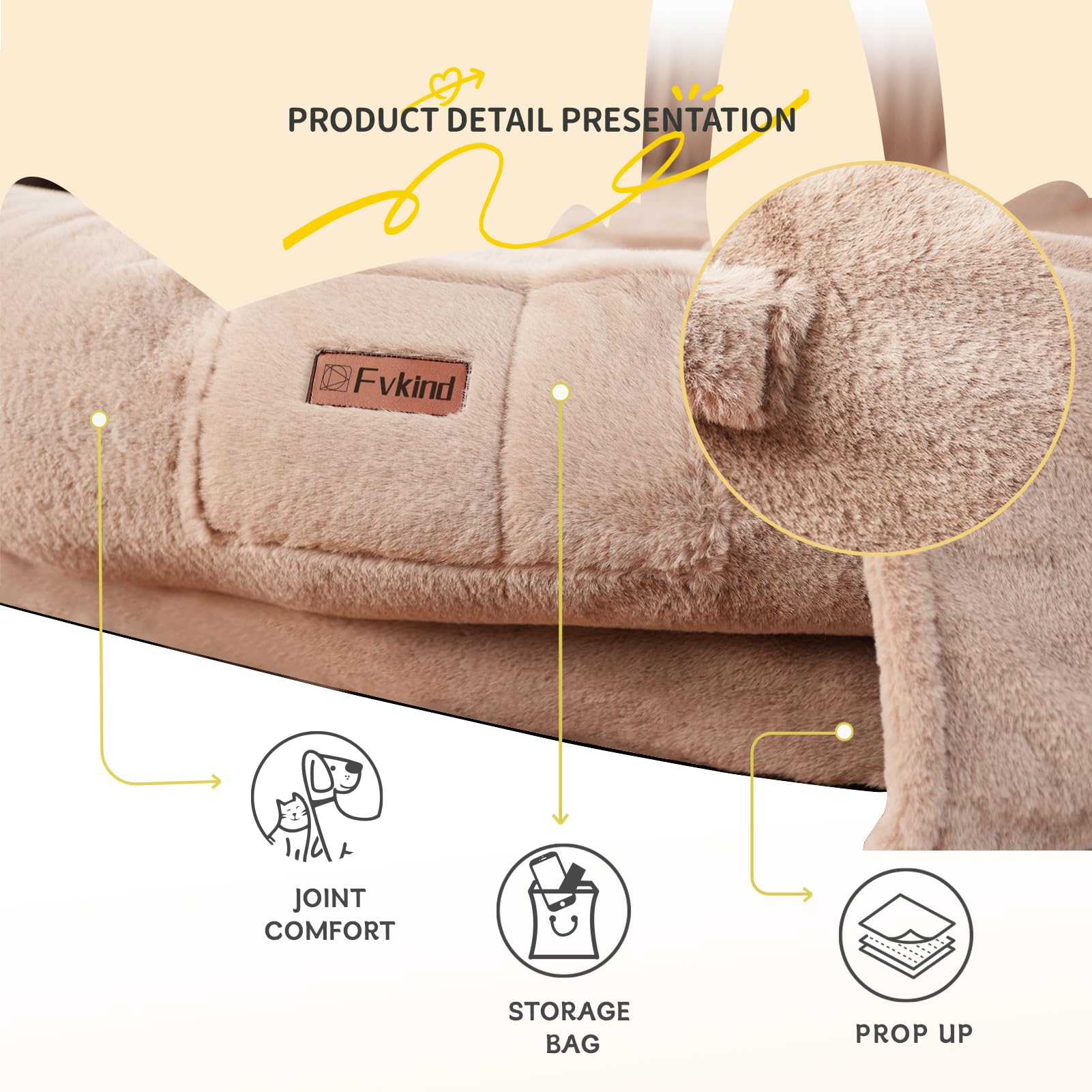 Fvkind Giant Dog Bed for Humans - 70"x33"x12" Orthopedic, Washable Faux Fur, Grey