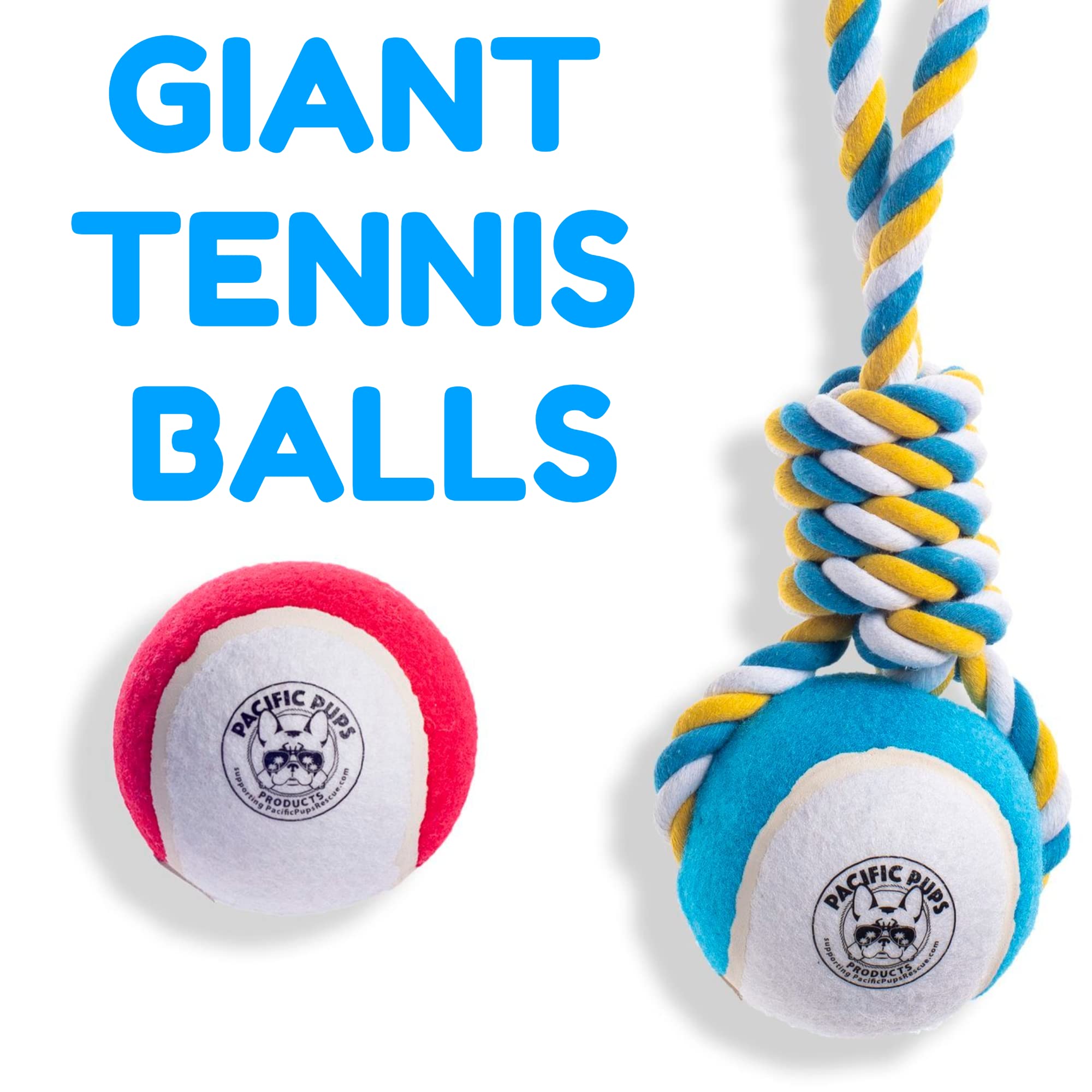 Pacific Pups Products Dog Rope Toys, Xl Tug Toy & Ball, 3Pcs Rope Toys For Large Dogs, Support Non-Profit Dog Rescue