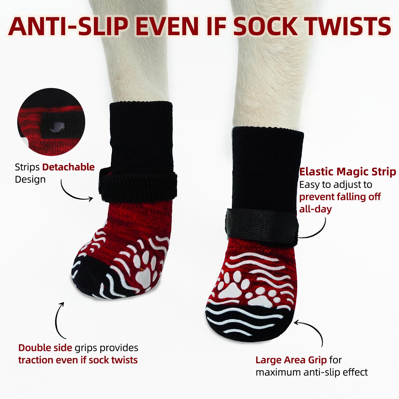 PUPTECK Anti Slip Dog Socks, Shoes with Grippers to Prevent Licking Hardwood Floors Traction, Rubber Boots & Paw Protectors, Sen