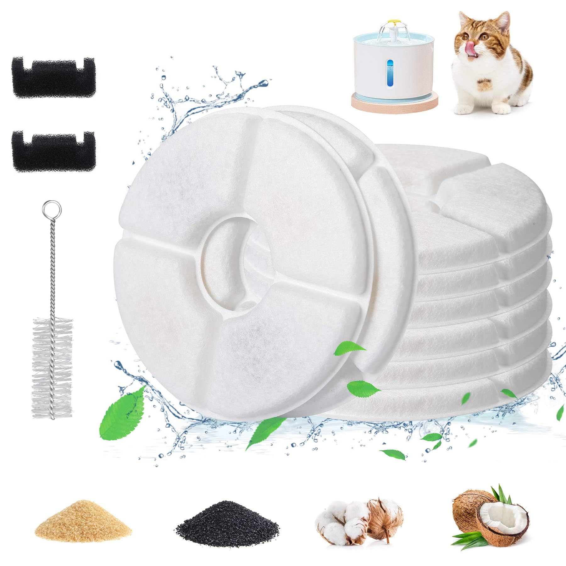 Guarm 11 Pcs Cat Fountain Filter Replacement - Compatible With 2.5L Automatic Pet Water Fountain, 4-Layer Filtration System, Inc