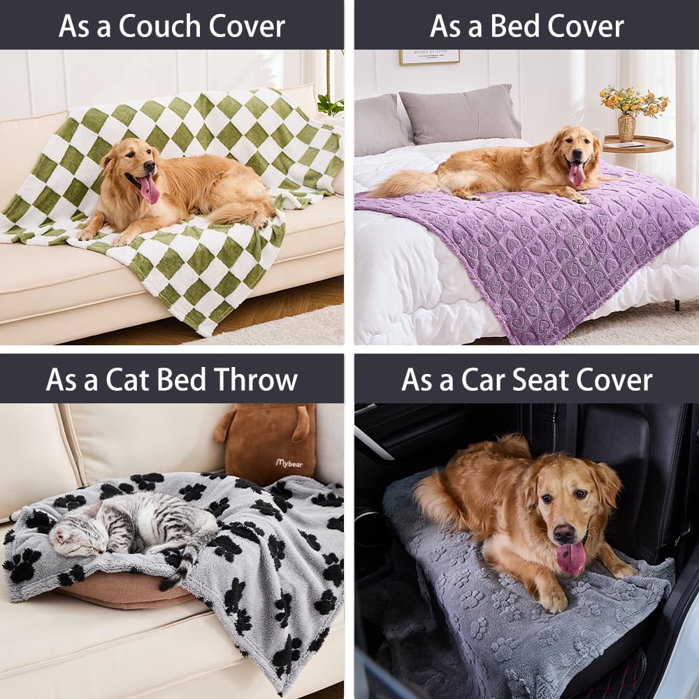 Qeils Jacquard Dog Blankets For Large Dogs, Cozy Calming Cat Blankets Washable, 280Gsm Coral Fleece Plush Fluffy Throw Blanket,
